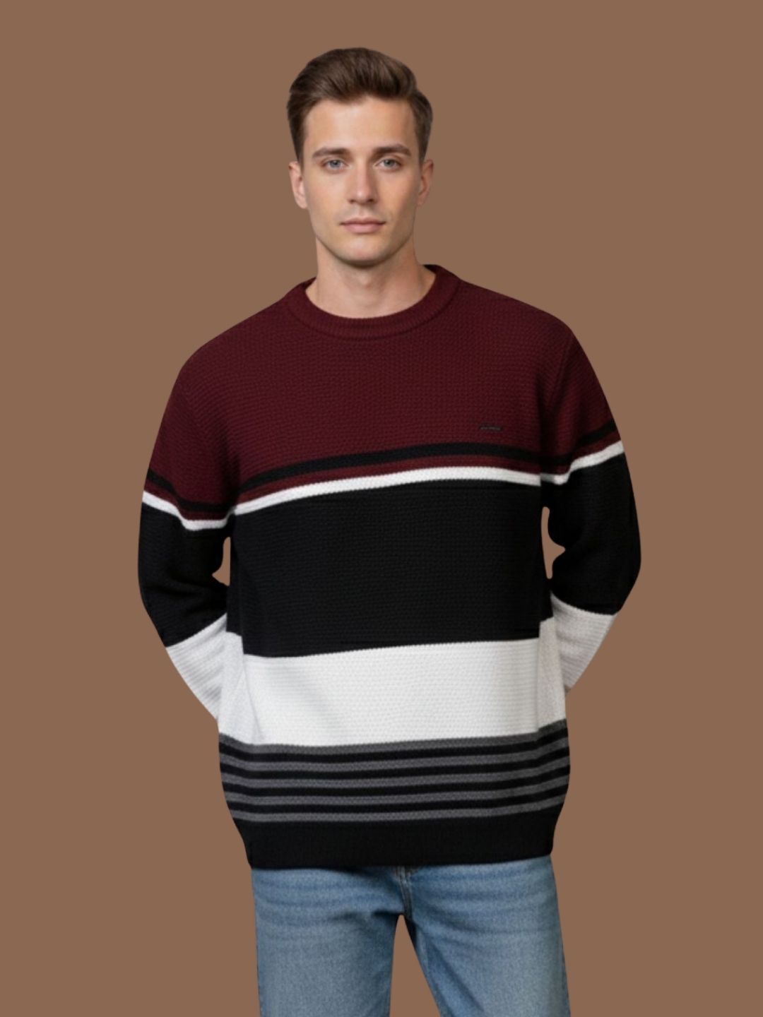 way to trendy Men Solid Round Neck Beige Sweater-picture-24
