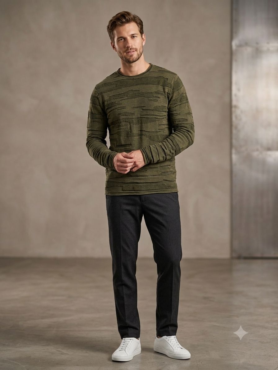 Men Printed Round Neck Dark Green Sweater-image-21