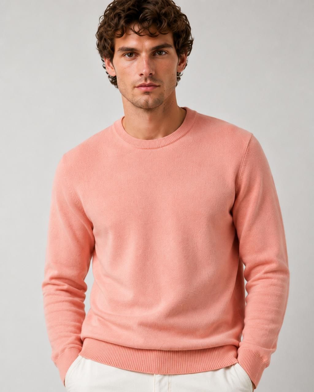 metronaut Men Solid Round Neck Pink Sweater-picture-12