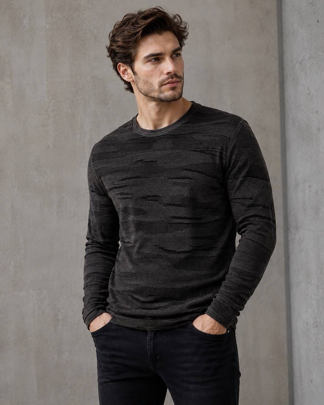 Men Printed Round Neck Grey Sweater-image-28