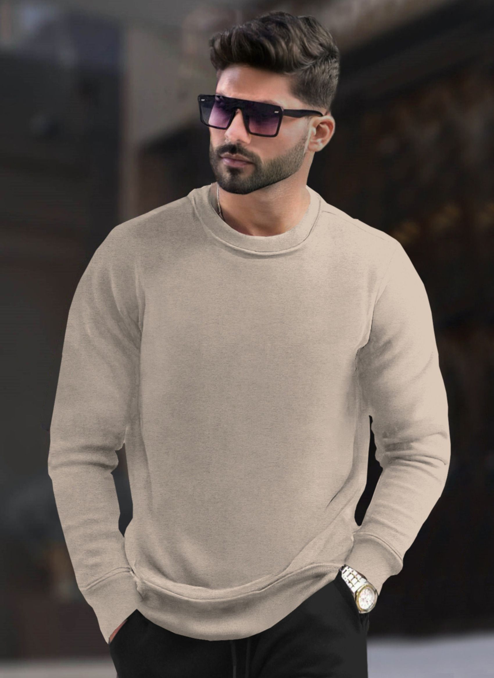 tripr Men Solid Hooded Neck Beige Sweater-picture-16