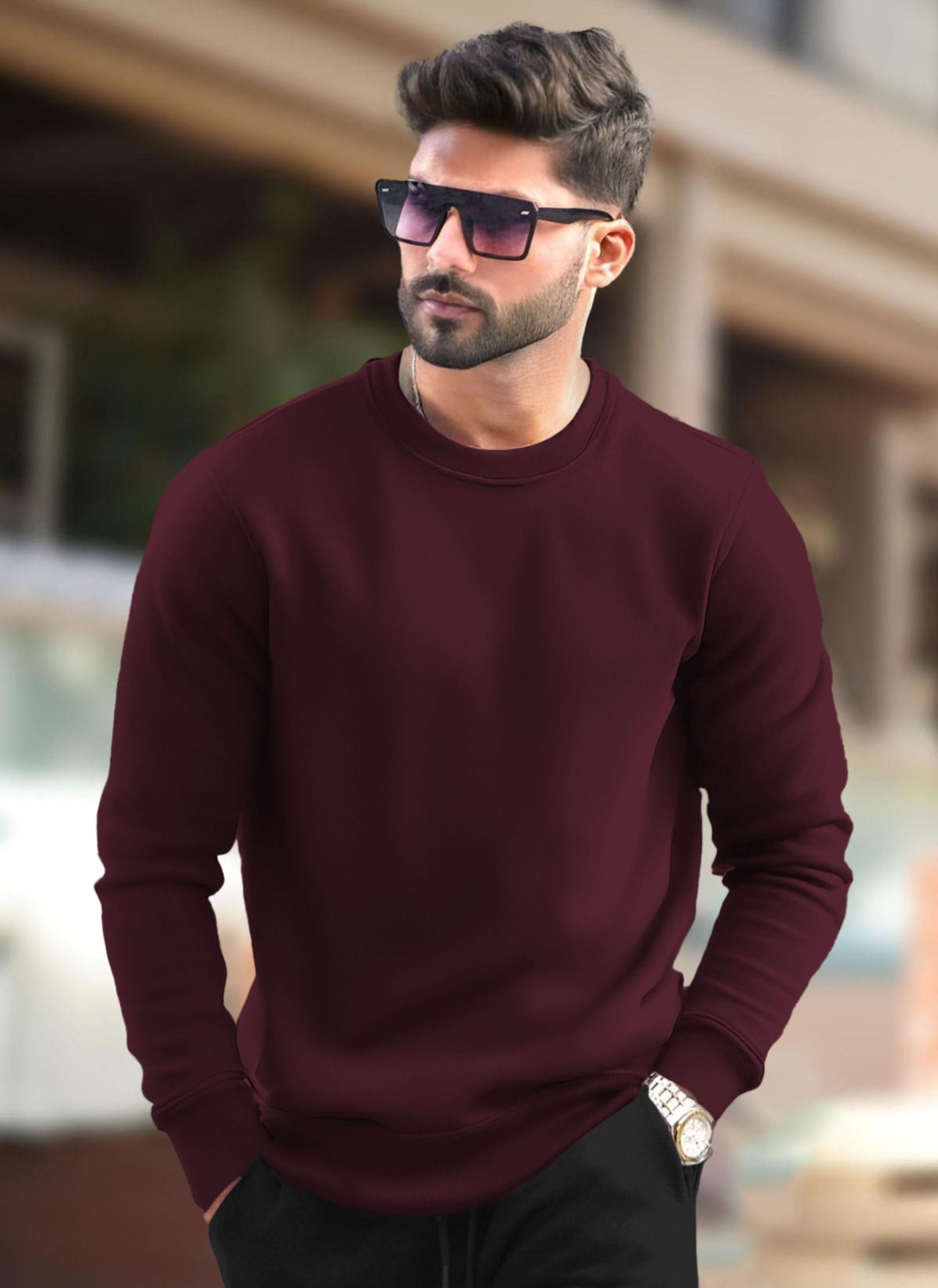 tripr Men Solid Hooded Neck Maroon Sweater-picture-18