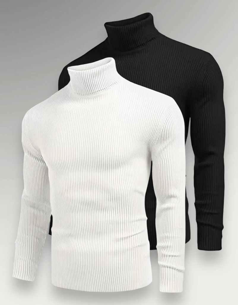 penimini Men Solid High Neck Black, White Sweater-picture-10