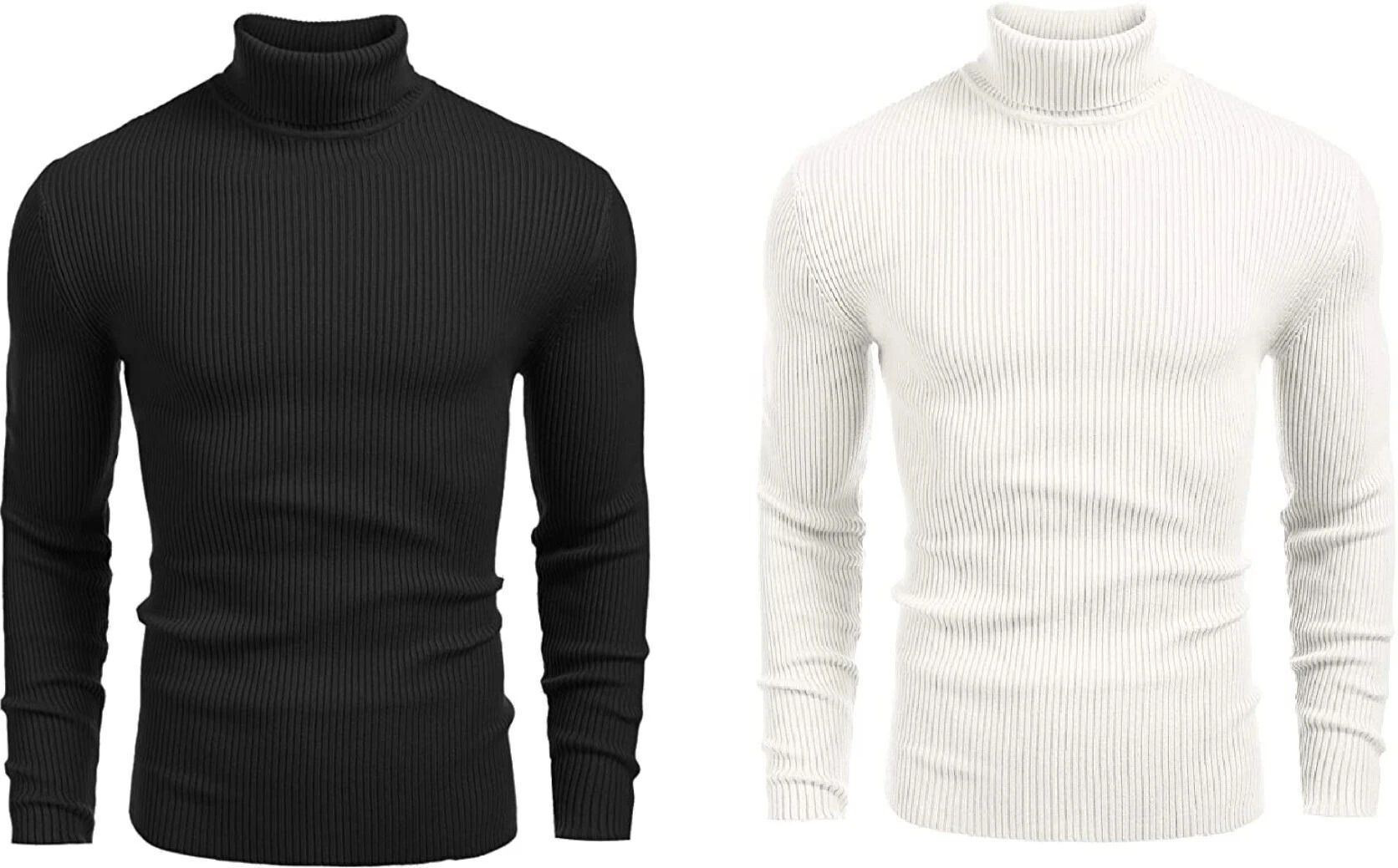 penimini Men Solid High Neck Black, White Sweater-picture-12