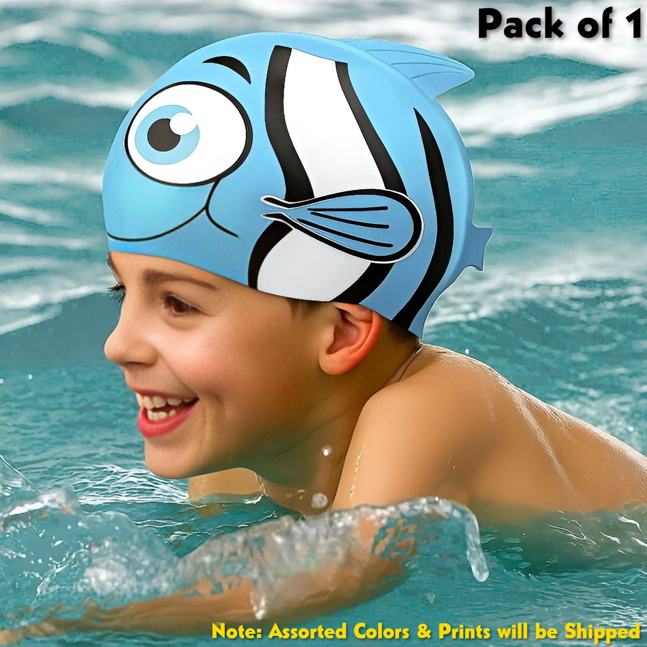 Silicone Cartoon Fish Swimming Cap for Kids Pack of 1 (Assorted Colors & Prints) Swimming Cap-image-35