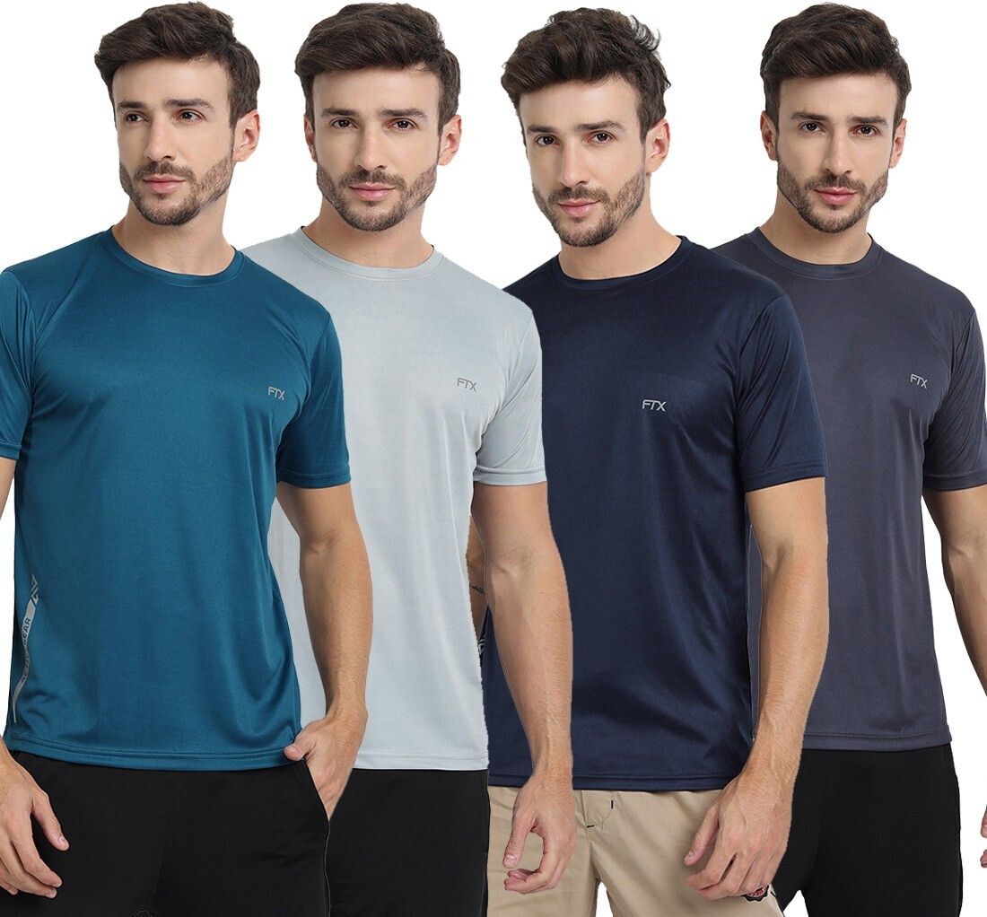 ftx Pack of 4 Men Solid Round Neck Polyester Multicolor T-Shirt-picture-32