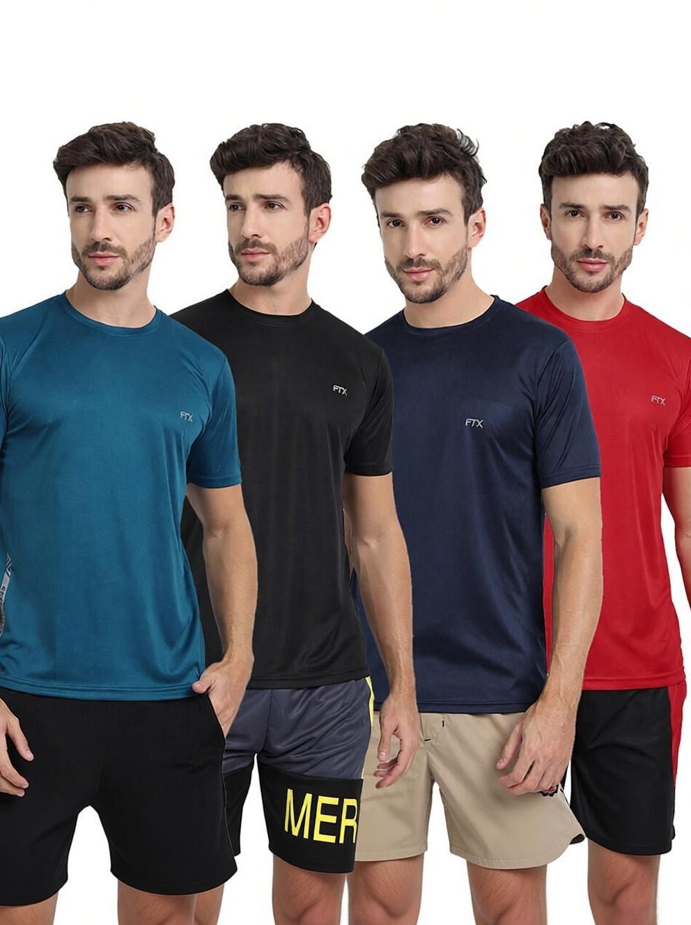 ftx Pack of 4 Men Solid Round Neck Polyester Multicolor T-Shirt-picture-11