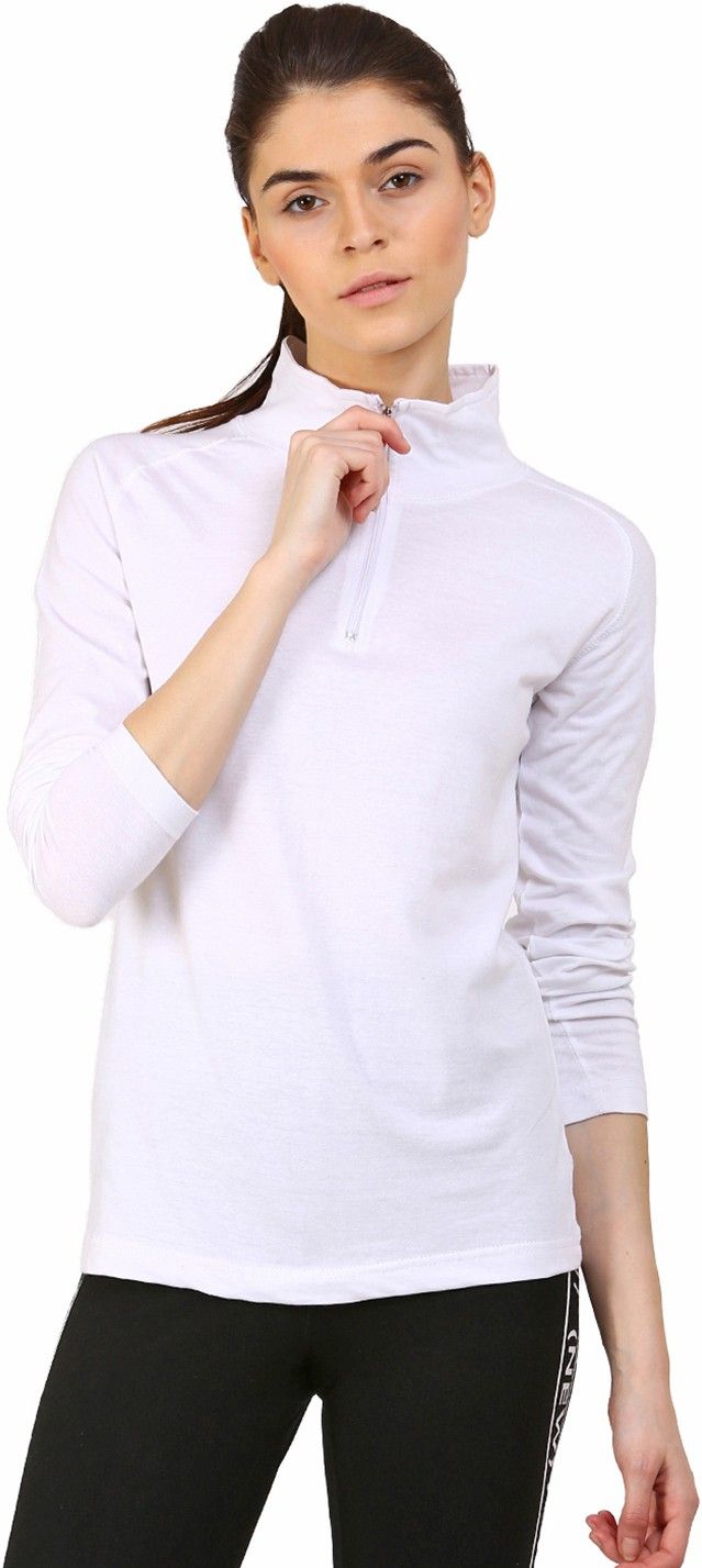 ap'pulse Women Solid High Neck Pure Cotton White T-Shirt-picture-19