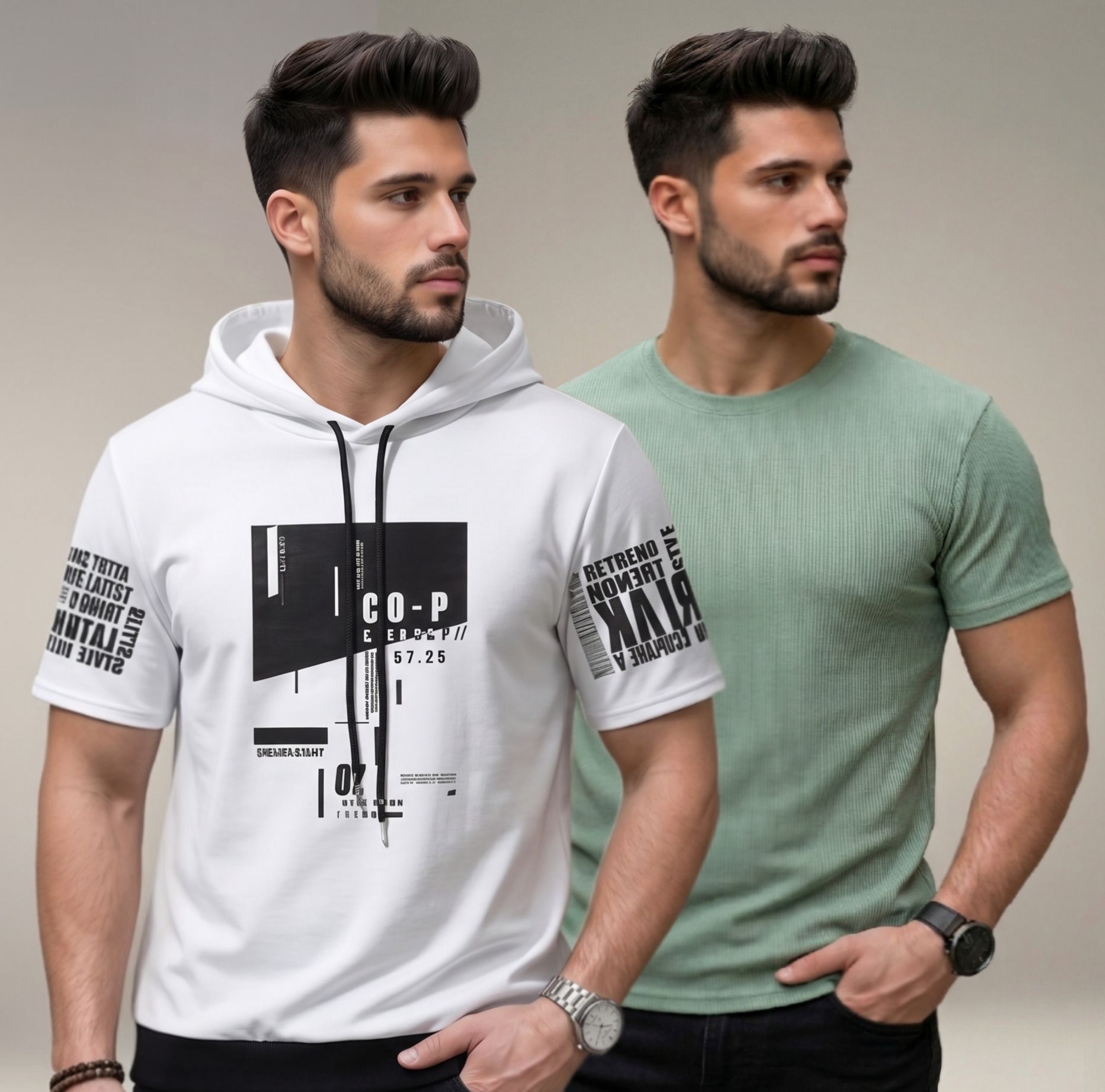 v2 boys Pack of 2 Men Printed Hooded Neck Polyester Multicolor T-Shirt-picture-12