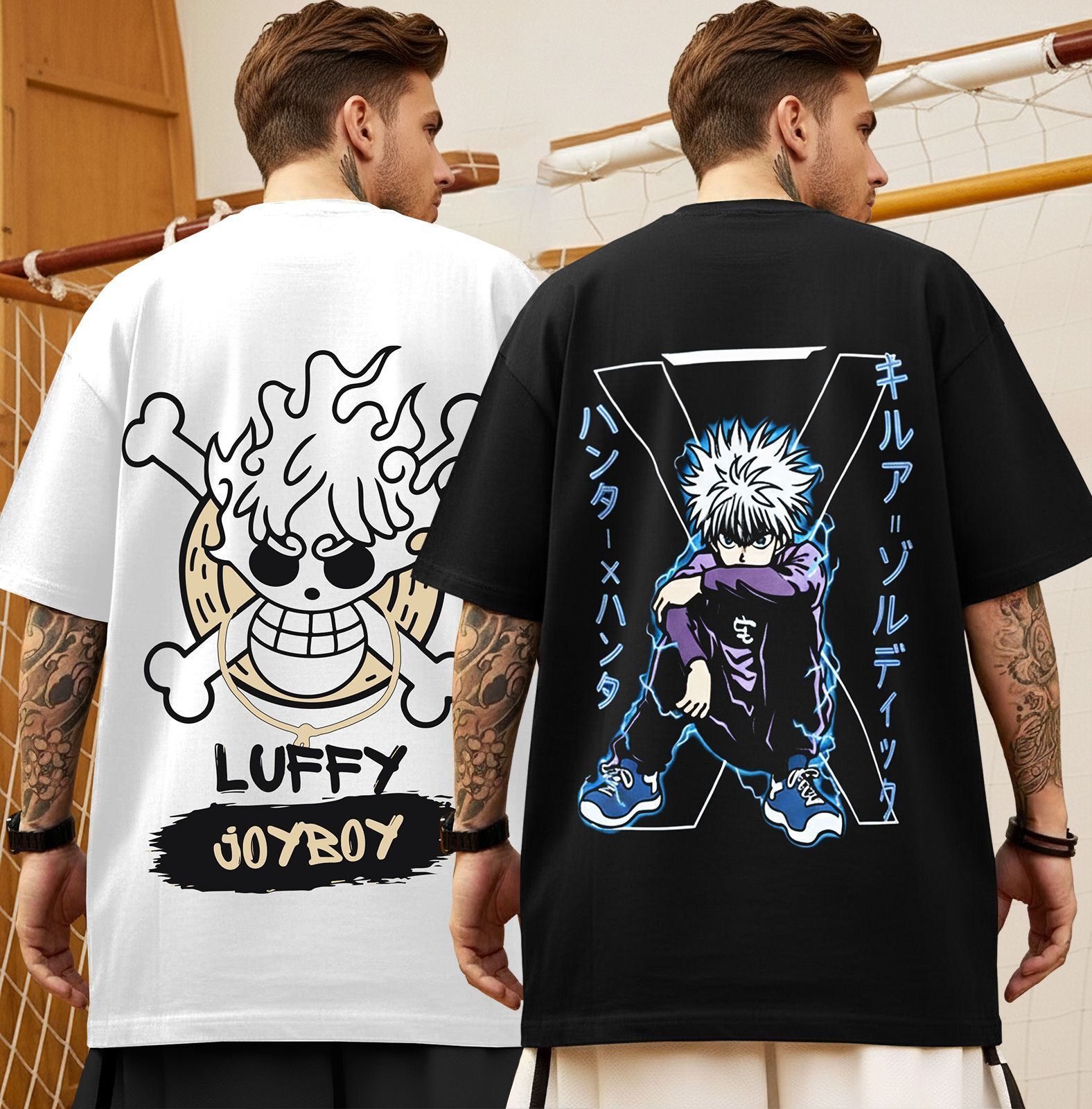 tripr Pack of 2 Oversized Men Graphic Print Round Neck Cotton Blend Black, White T-Shirt-picture-23