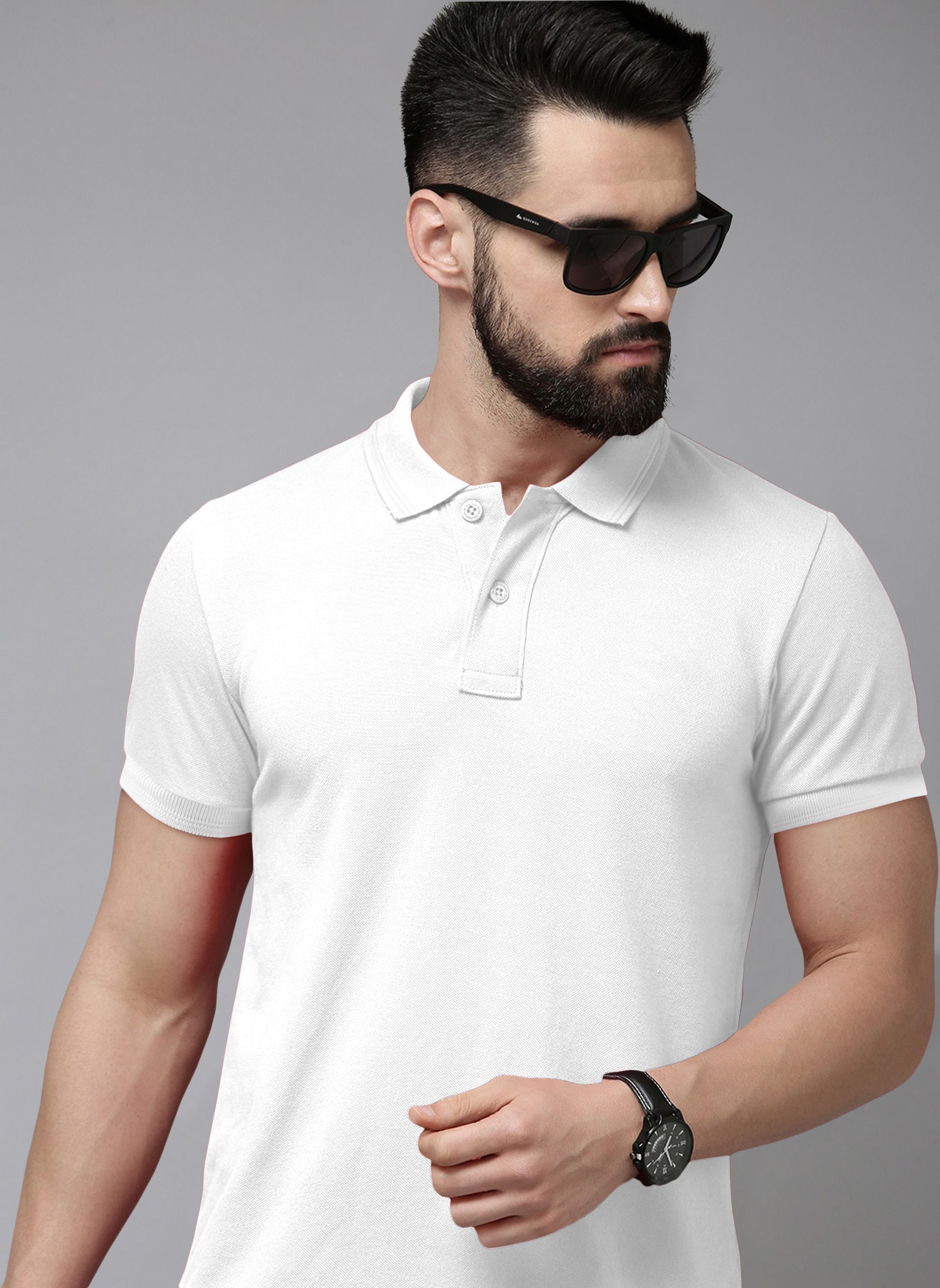 Solid Men Polo Neck Polycotton White T-Shirt