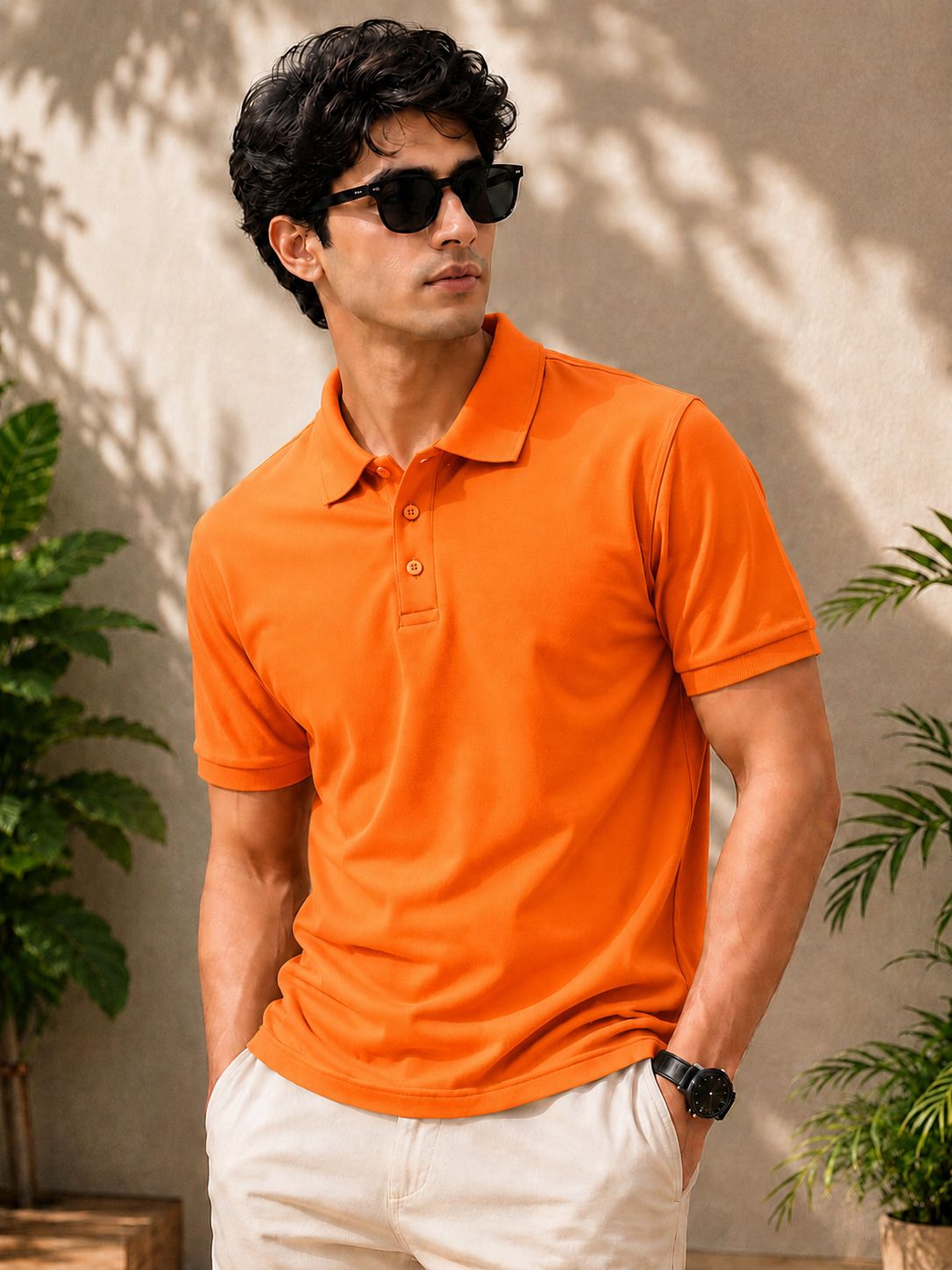 Men Solid Polo Neck Polycotton Orange T-Shirt-image-5