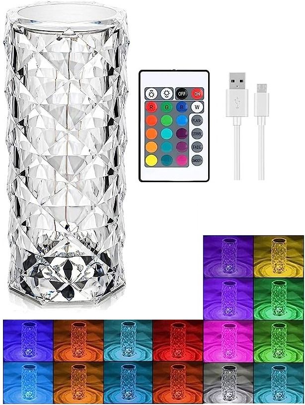 ameeha Romantic Rose Crystal Diamond Table Lamp, 16 Color Changing Night Light Lamp Table Lamps Lamp Shade-picture-7