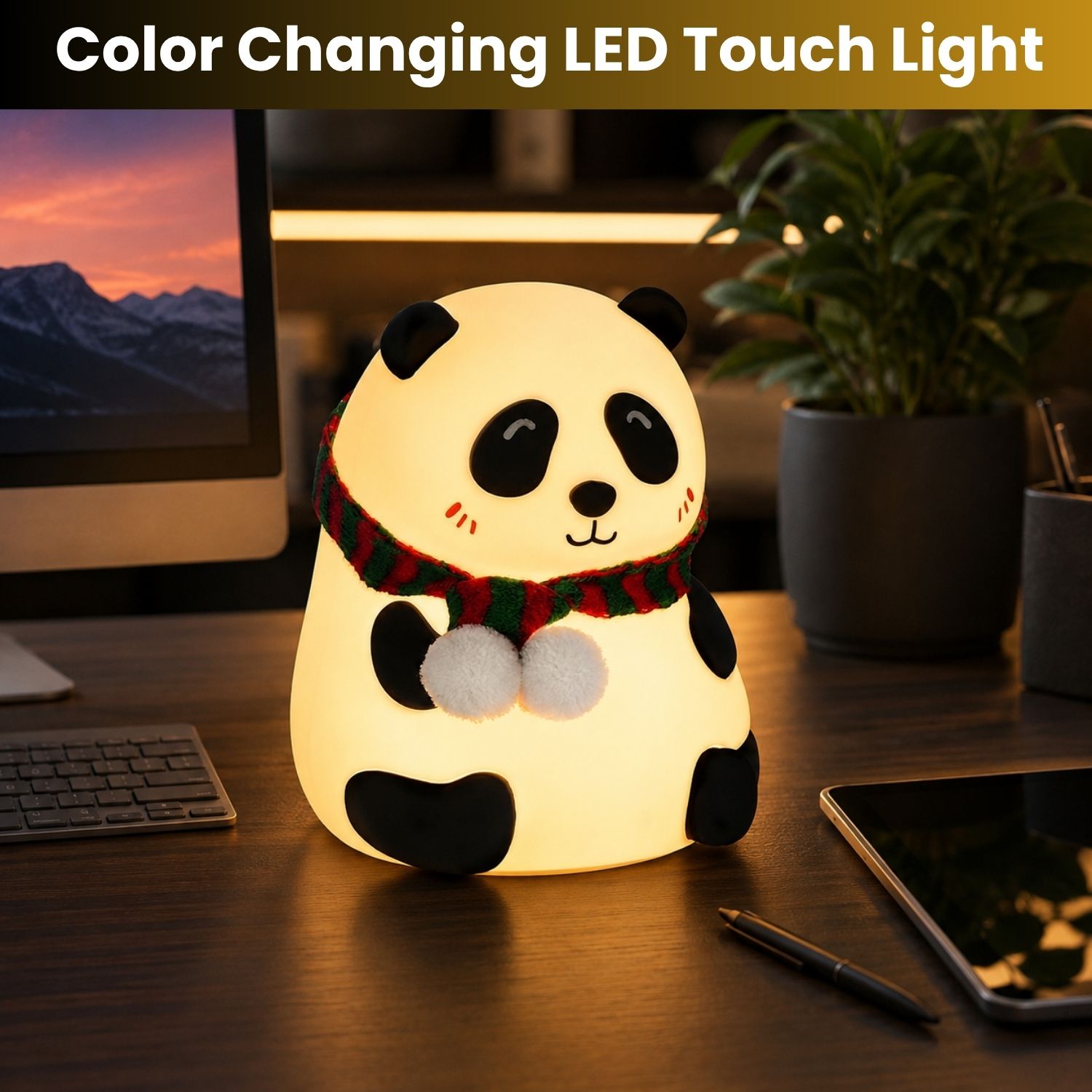 syara Panda LED Night Lamp, Silicone Rechargeable Bedside Light with Touch ControlI437 Night Lamp-picture-36