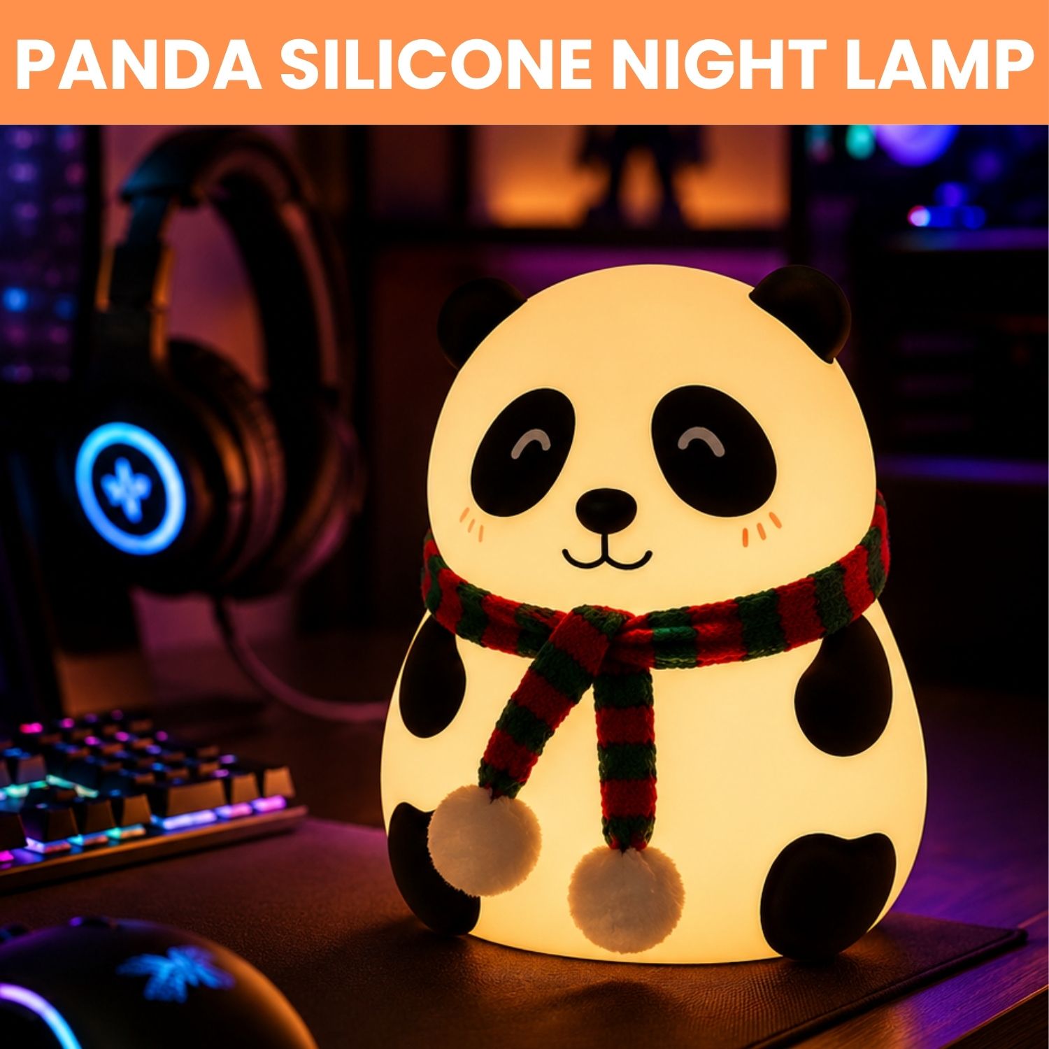 clairbell Panda LED Night Lamp, Silicone Rechargeable Bedside Light with Touch ControlU86 Night Lamp-picture-34