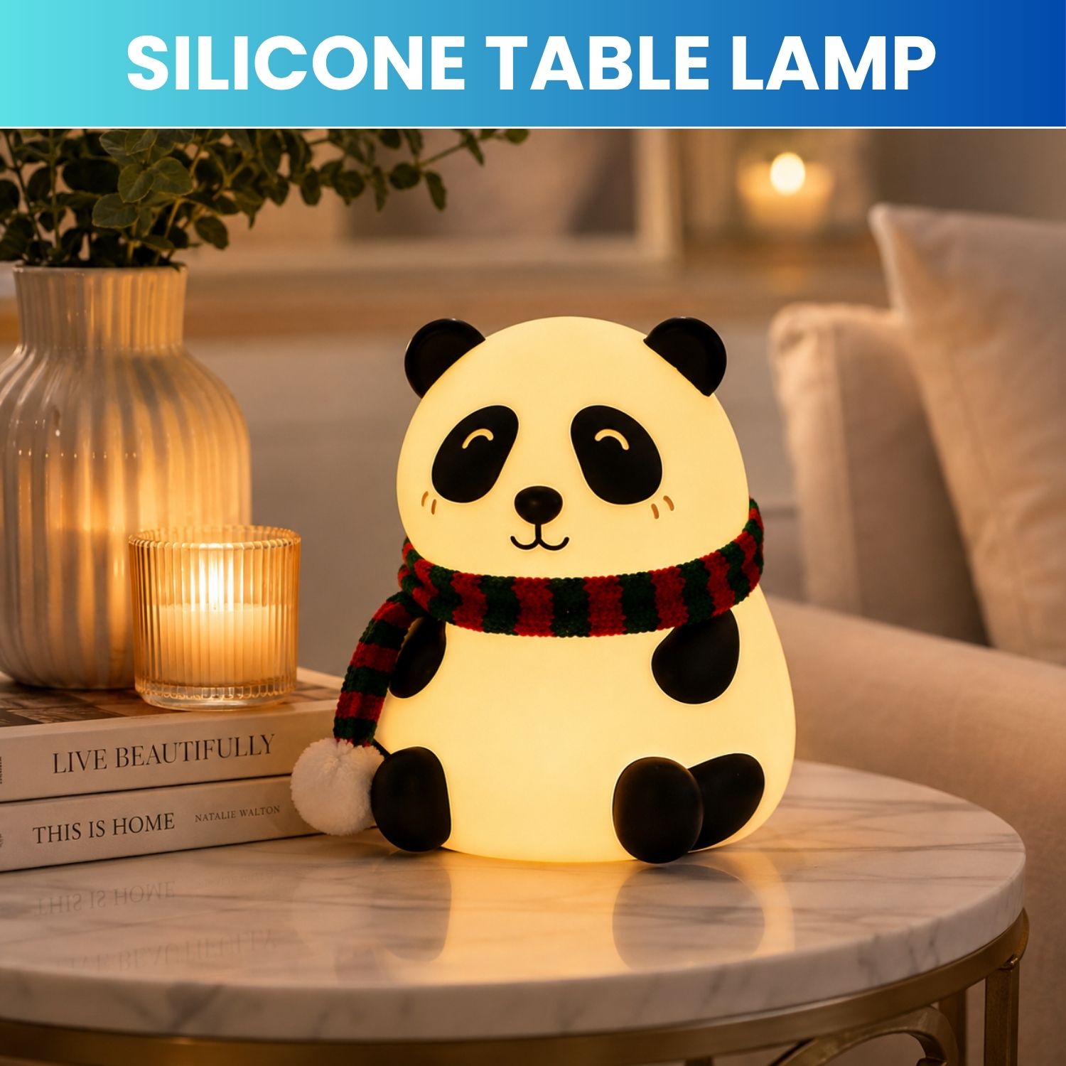 frony Panda LED Night Lamp, Silicone Rechargeable Bedside Light with Touch ControlY471 Night Lamp-picture-36