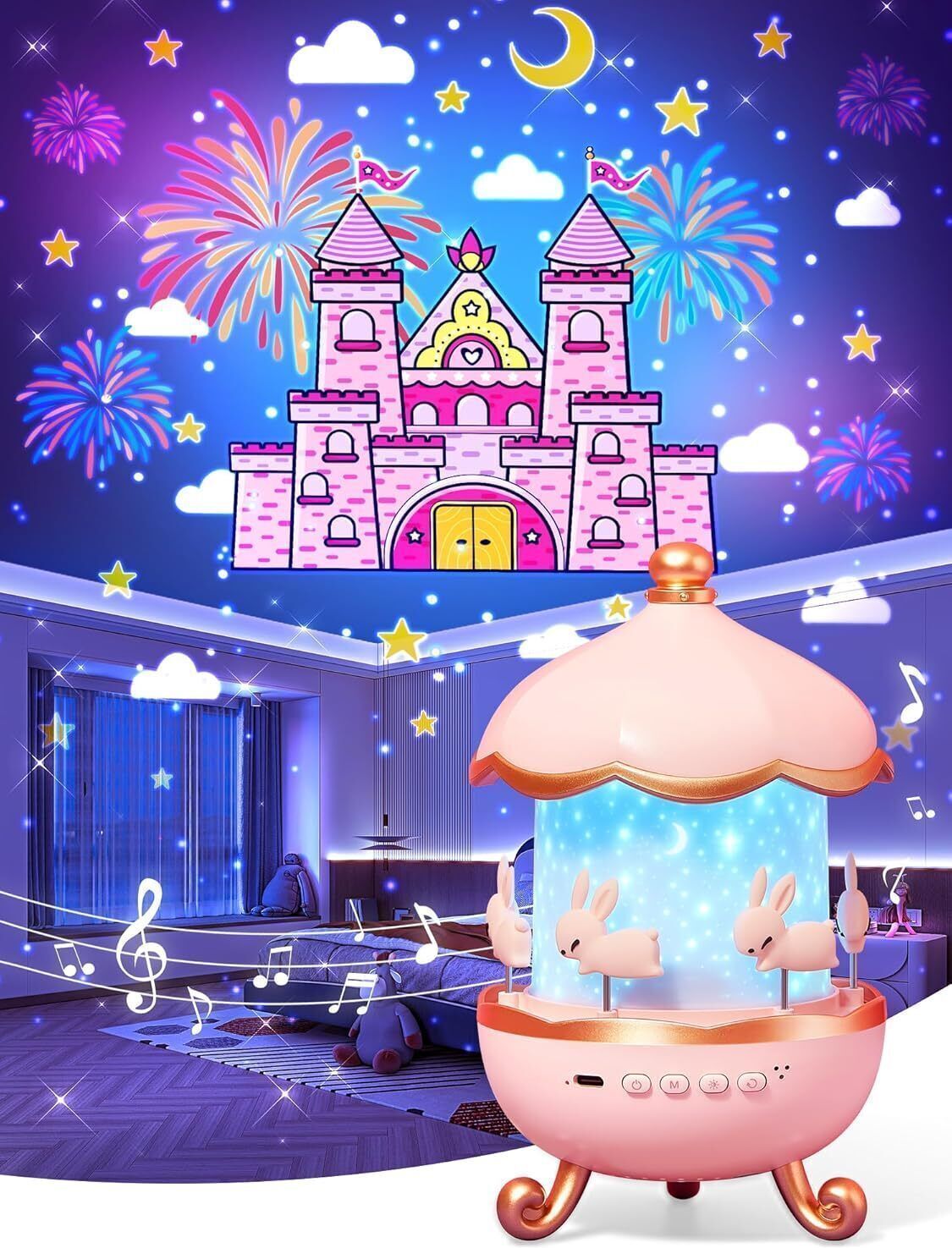 Star Projector for Kids 21 Colors+15 Films+360°+10 Lullabies Rechargeable Night Lamp-image-18