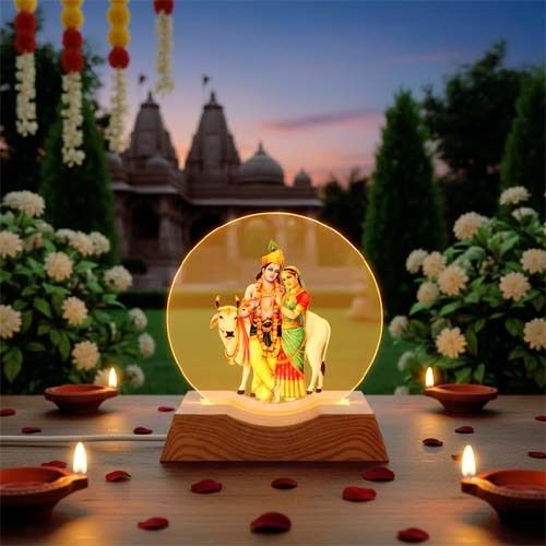Radha Krishna Lamp with Wooden LED Base - Perfect for your Home Table Lamp-image-29