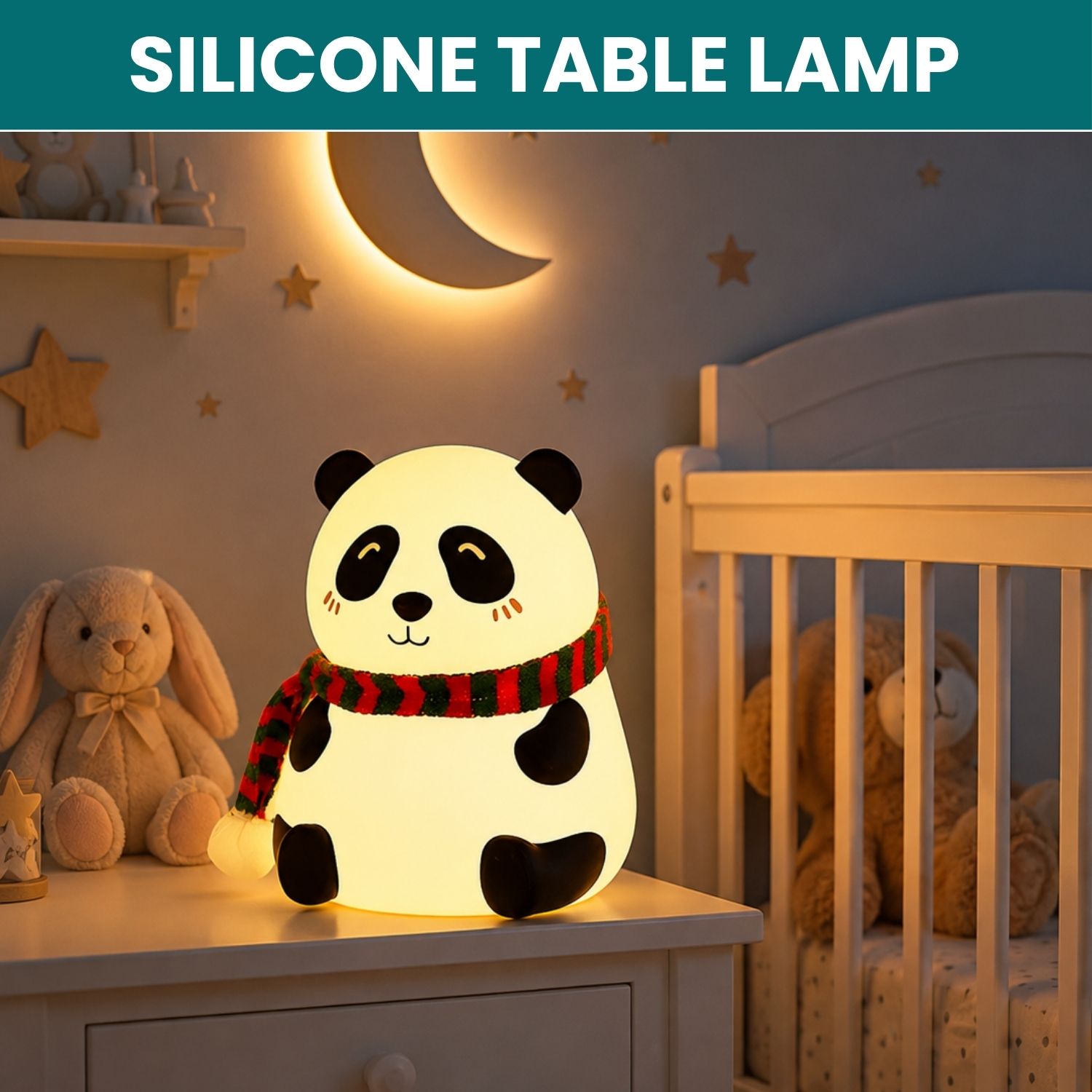 clairbell Panda LED Night Lamp, Silicone Rechargeable Bedside Light with Touch ControlU165 Night Lamp-picture-22