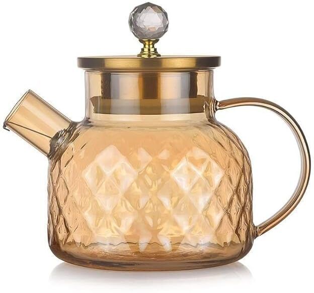 Elegant Diamond-Pattern Glass Teapot 1000ml with Strainer for Loose Leaf Tea Tea Urn-image-15