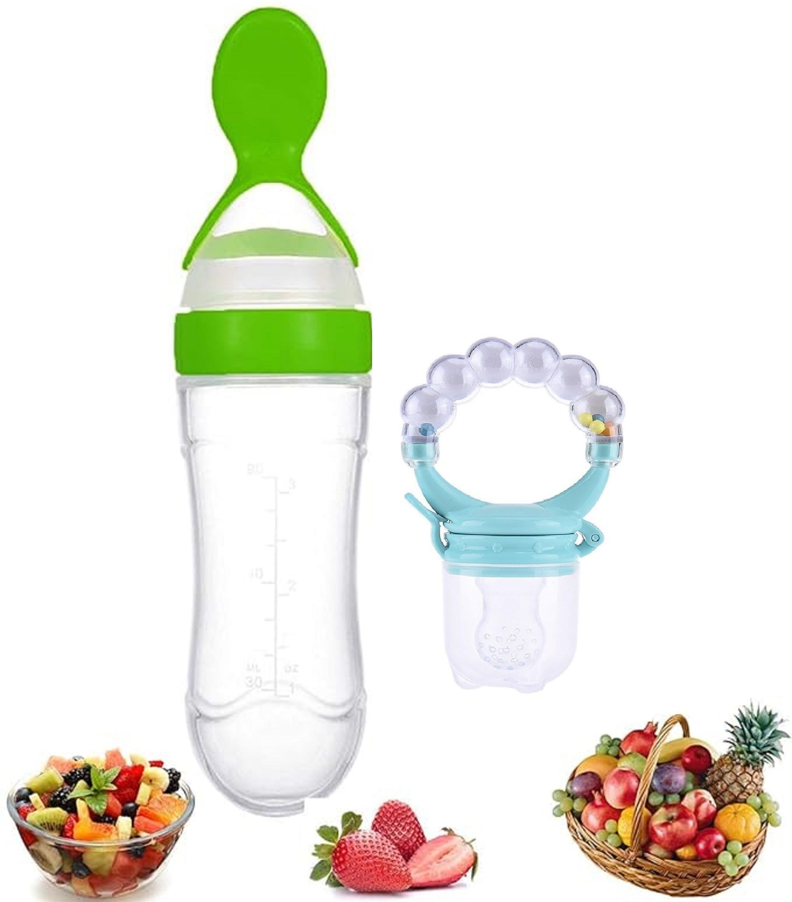 Squeeze Style Bottle Feeder with Dispensing Spoon & Rattle Hand Fruit Nibbler Feeder-image-37