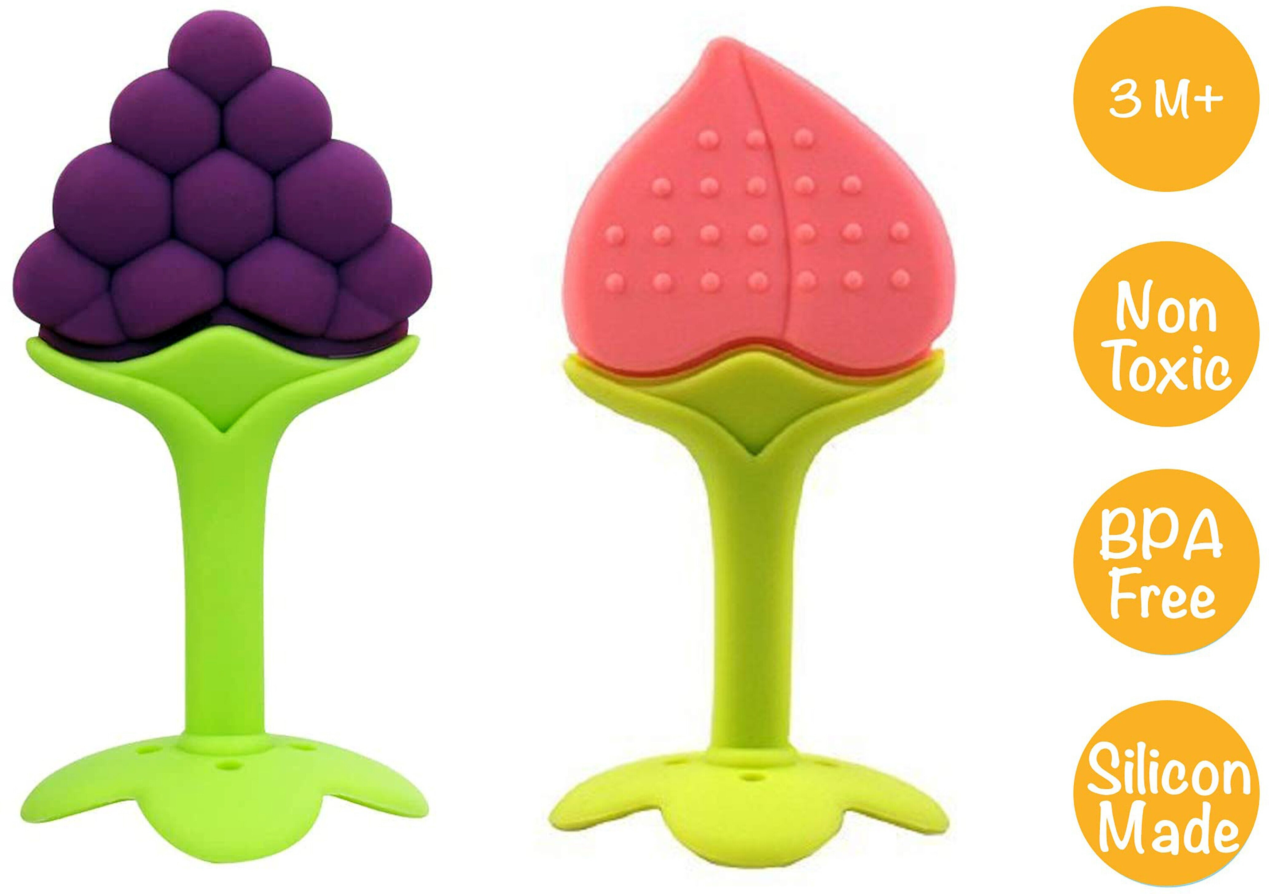 nxgtya Silicone BPA Free Fruit Shape Teethers for Baby/Infants (Grapes & Peach) Teether image 1