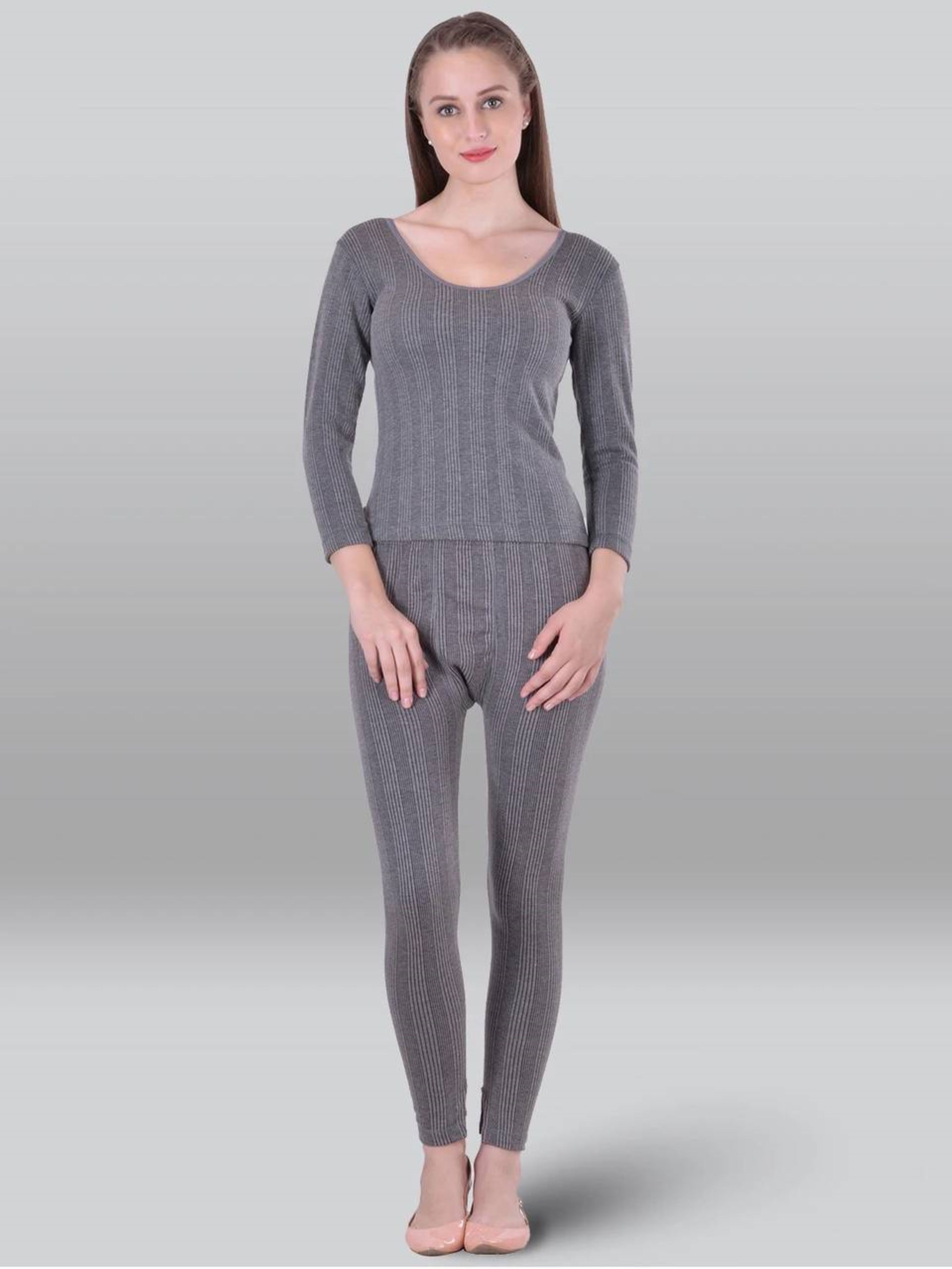 RAVIA Ravia Women Stripe Poly Cotton Thermal Top-Pyjama Set - RA0001 Women Top - Pyjama Set Thermal-image-3