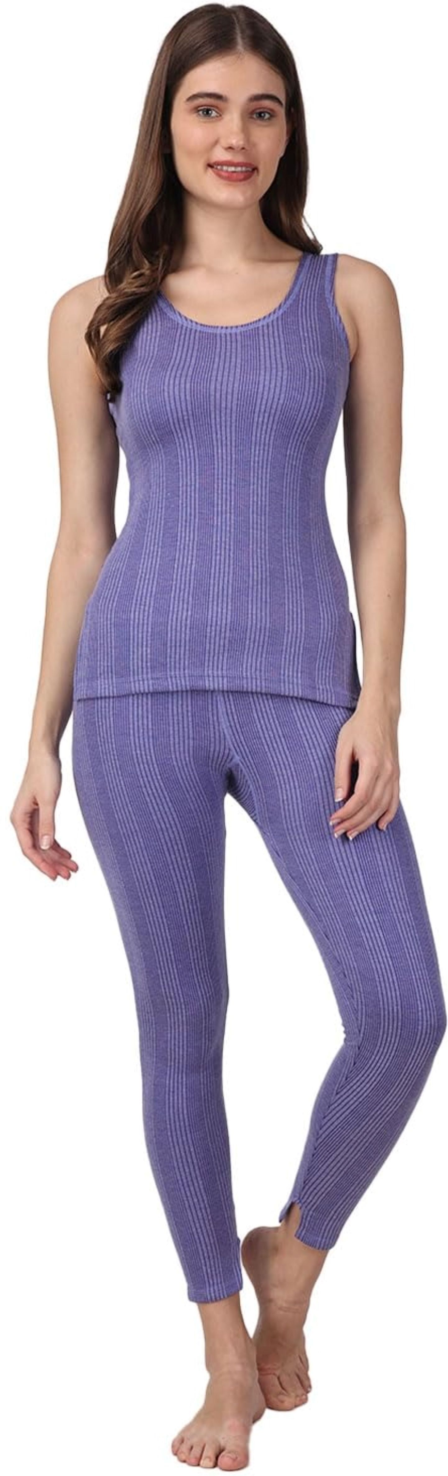 RAVIA RAVIA Women’s Striped Soft & Warm Polycotton Sleeveless Thermal Set - RA0014 Women Top - Pyjama Set Thermal-image-4