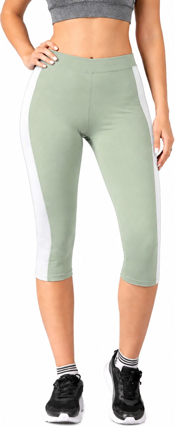 Women Pista Green With White Striped High Waist Capri Leggings for Gym Yoga pant Women Light Green Capri-image-7