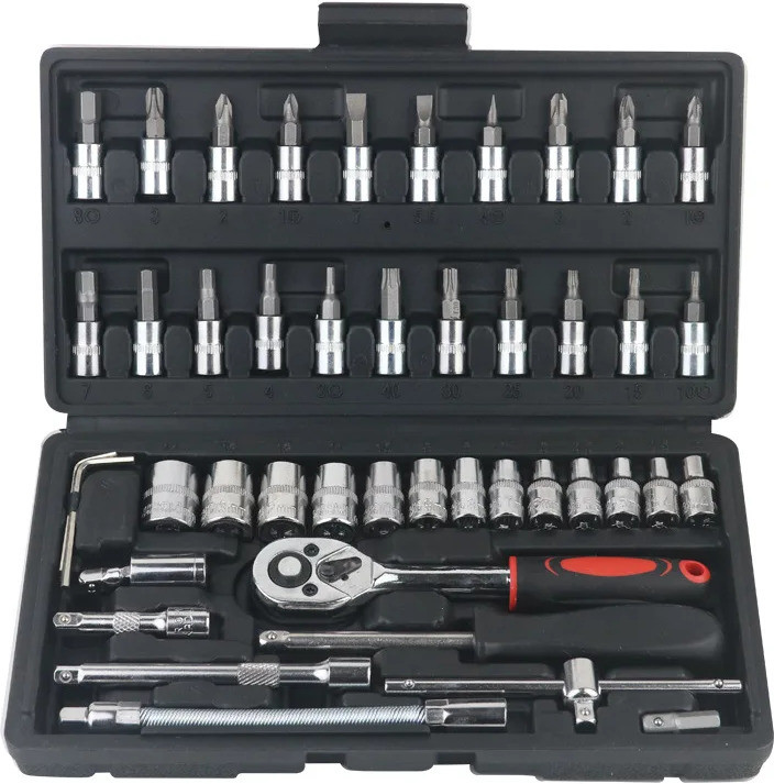 immutable TOOL KIT 46 in 1 Pcs Tool Kit and Socket Set Multi HGY45 Cycling Type refers to specialized set of tools and euipment that are designed for a particular purpose or task. Possible values are Camping Tool kit, Cycle Repair Tool kit, etc. image 1
