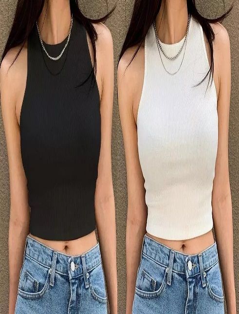Pack of 2 Casual Sleeveless Solid Women Black, White Top
