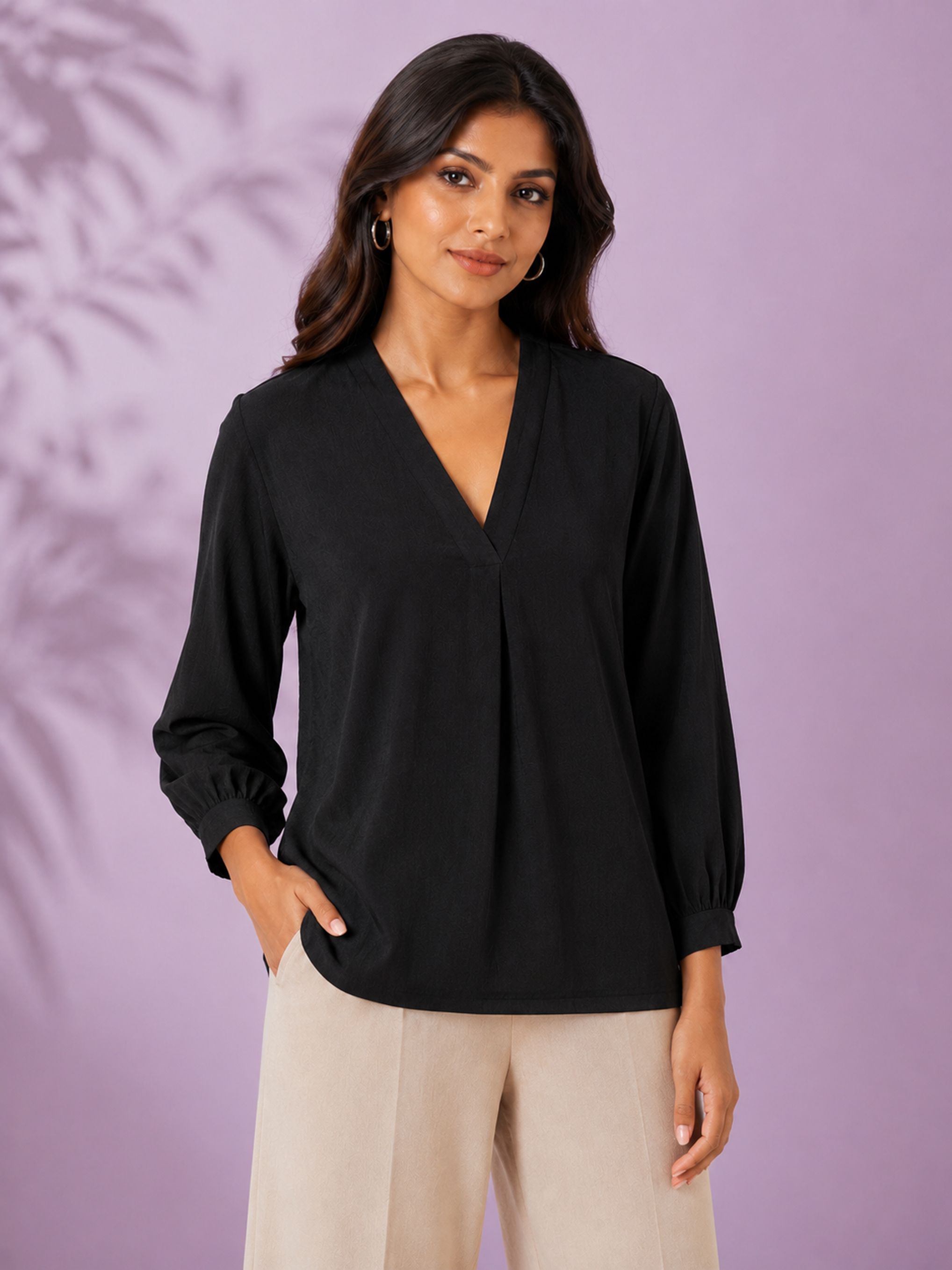 kasendra Casual Regular Sleeves Self Design Women Black Top-picture-7