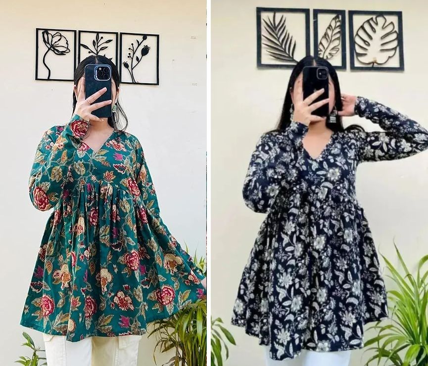 bibhatsu Pack of 2 Casual Regular Sleeves Floral Print Women Black, Blue Top-picture-12