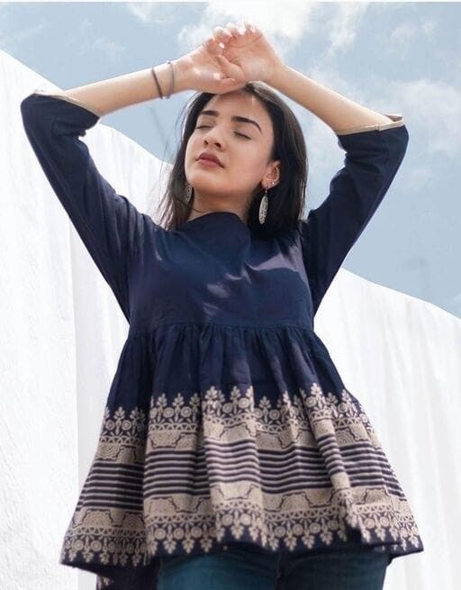 Casual Regular Sleeves Printed Women Blue Top-image-32