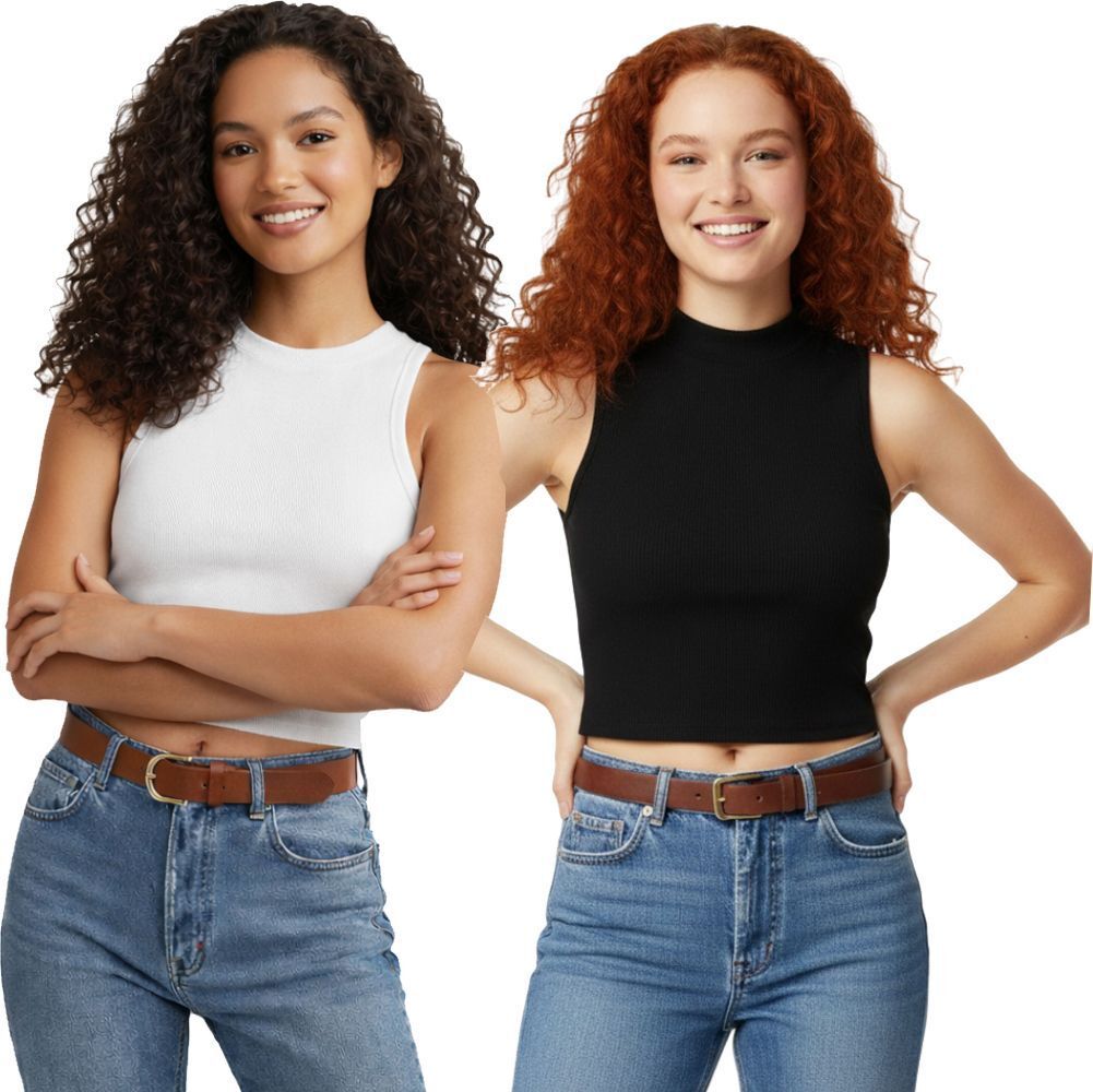 srisaras Pack of 2 Casual Sleeveless Solid Women Multicolor Top-picture-31