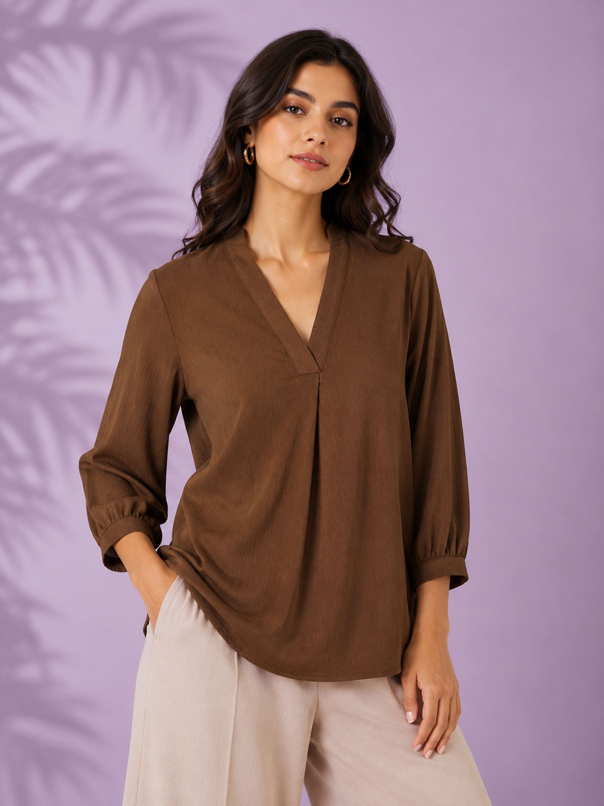 kasendra Casual Regular Sleeves Self Design Women Brown Top-picture-8
