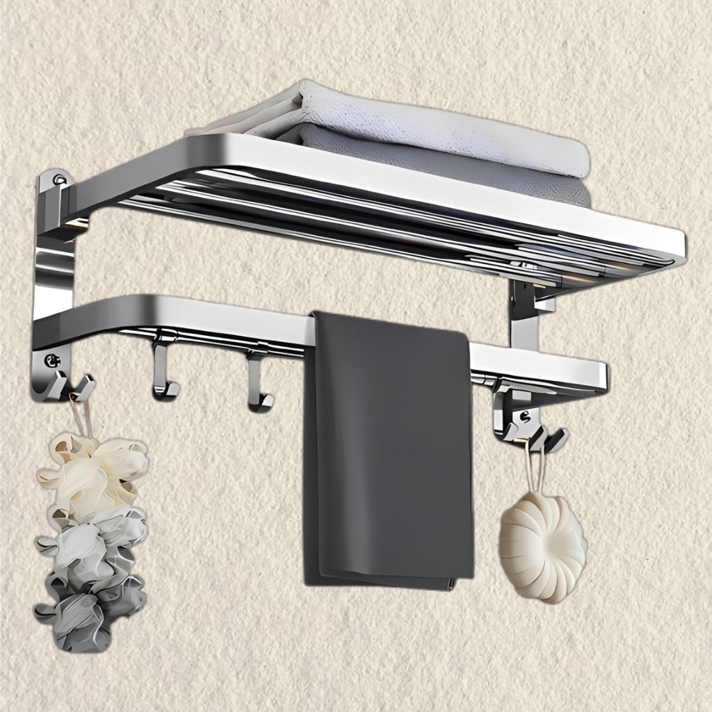 SmartHome Foldable Stainless Steel Towel Holder with Hooks Silver Towel Holder-image-22