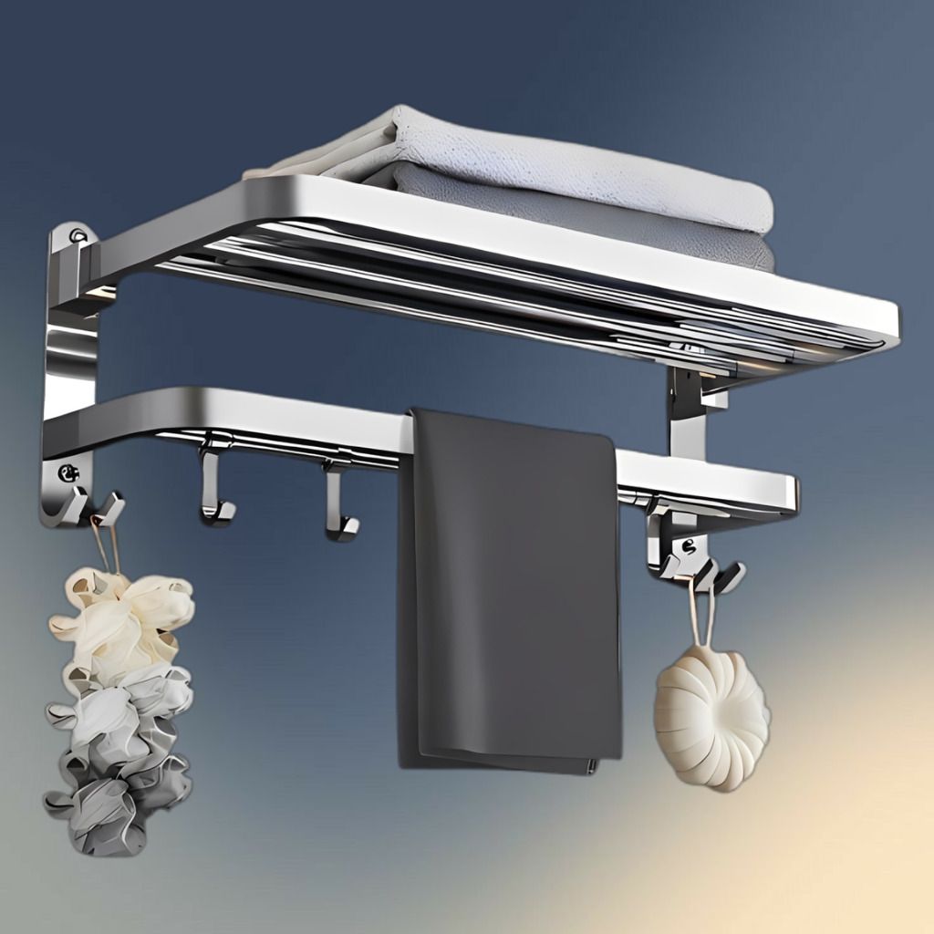 AquaShield No Drill Foldable Stainless Steel Towel Holder Silver Towel Holder-image-4