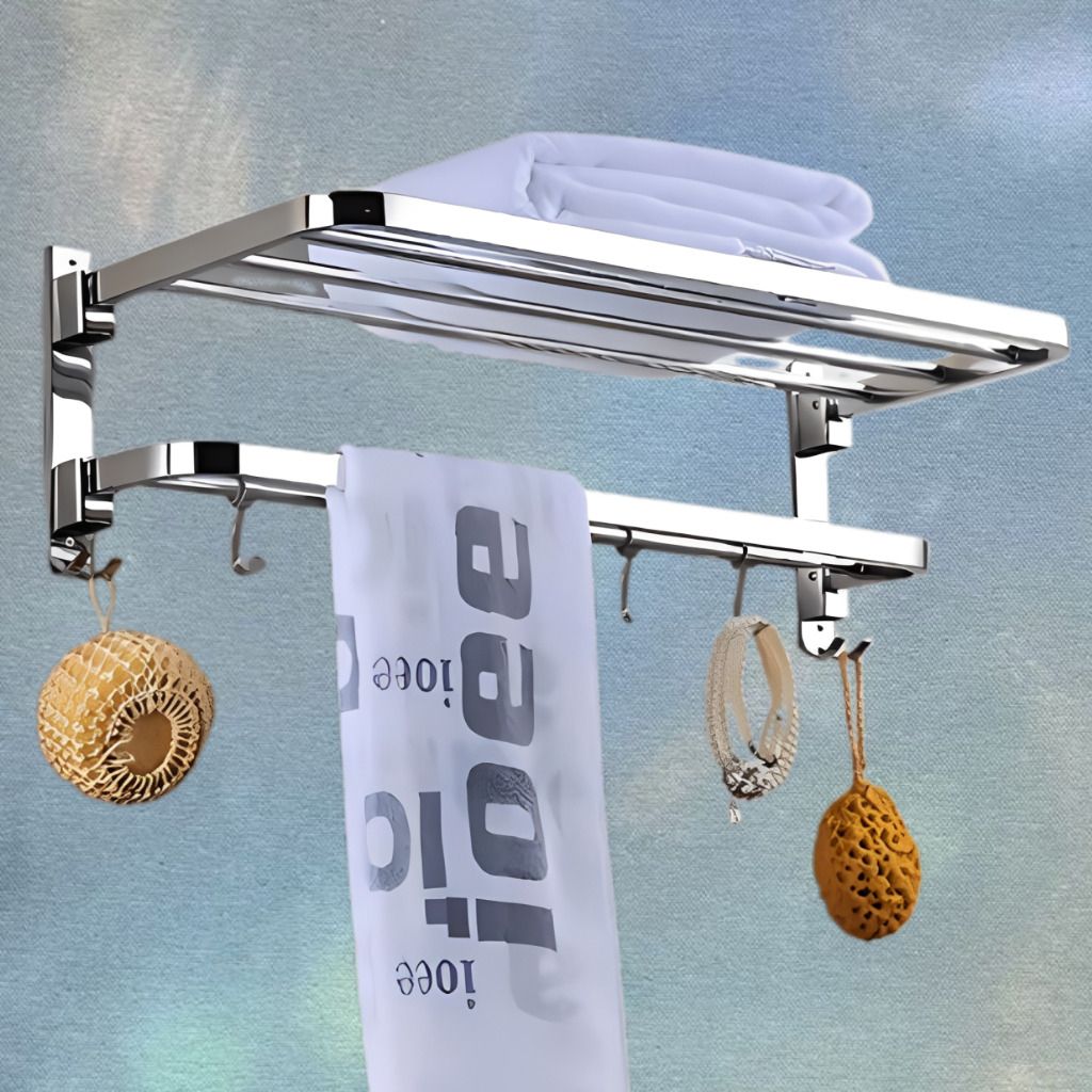 Foldable Bathroom Towel Shelf with Elegant Modern Finish Silver Towel Holder-image-23