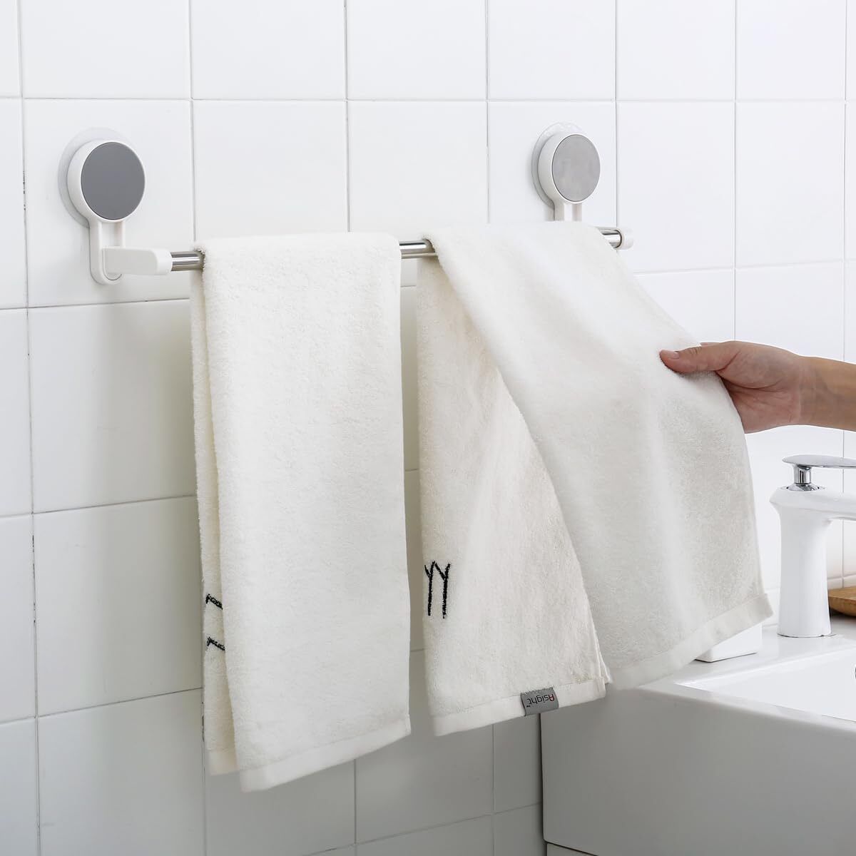 Modern Adhesive Towel Bar for Bathroom, No Drilling, Easy Install White Towel Holder