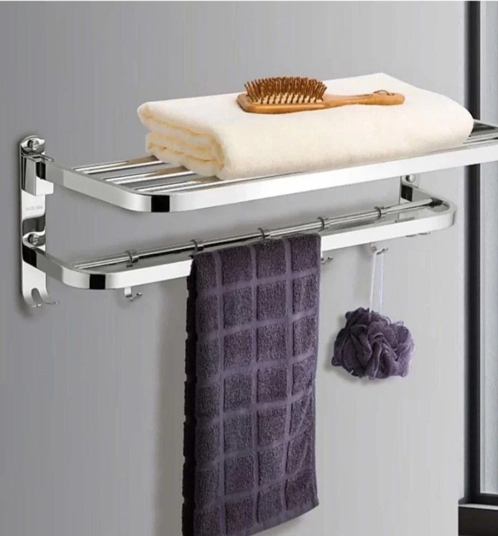 Premium Look High Grade Dual Folding Nickel Chrome Rack 24 inch 2 Bar Towel Rod-image-37
