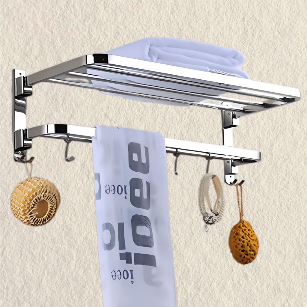 Multi Functional Wall Mounted Bathroom Towel Storage Rack Silver Towel Holder-image-44