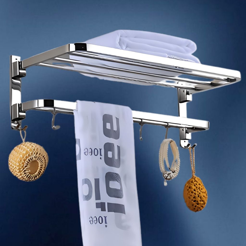 Durable Stainless Steel Bathroom Storage Shelf Organizer Silver Towel Holder-image-39
