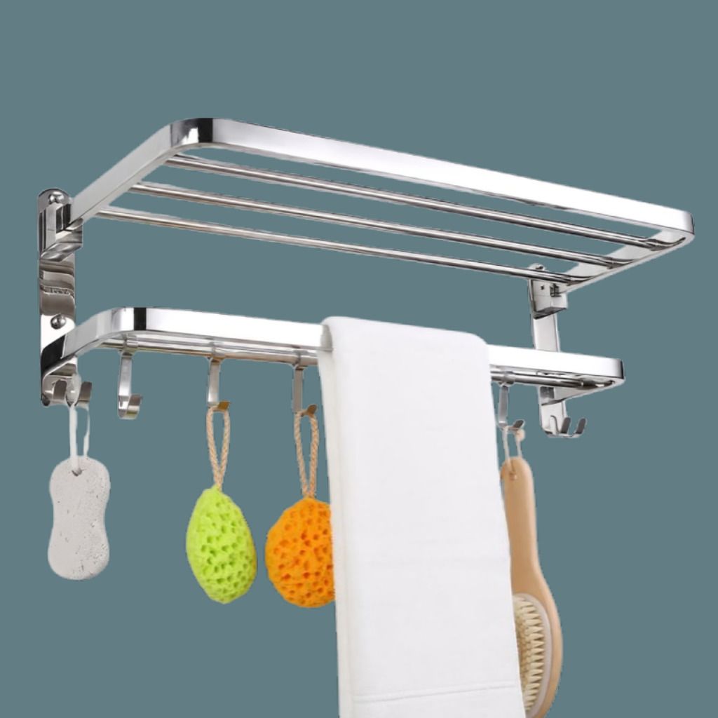 SteelNest Pro Foldable Hotel Style Bathroom Towel Storage Shelf Silver Towel Holder-image-6