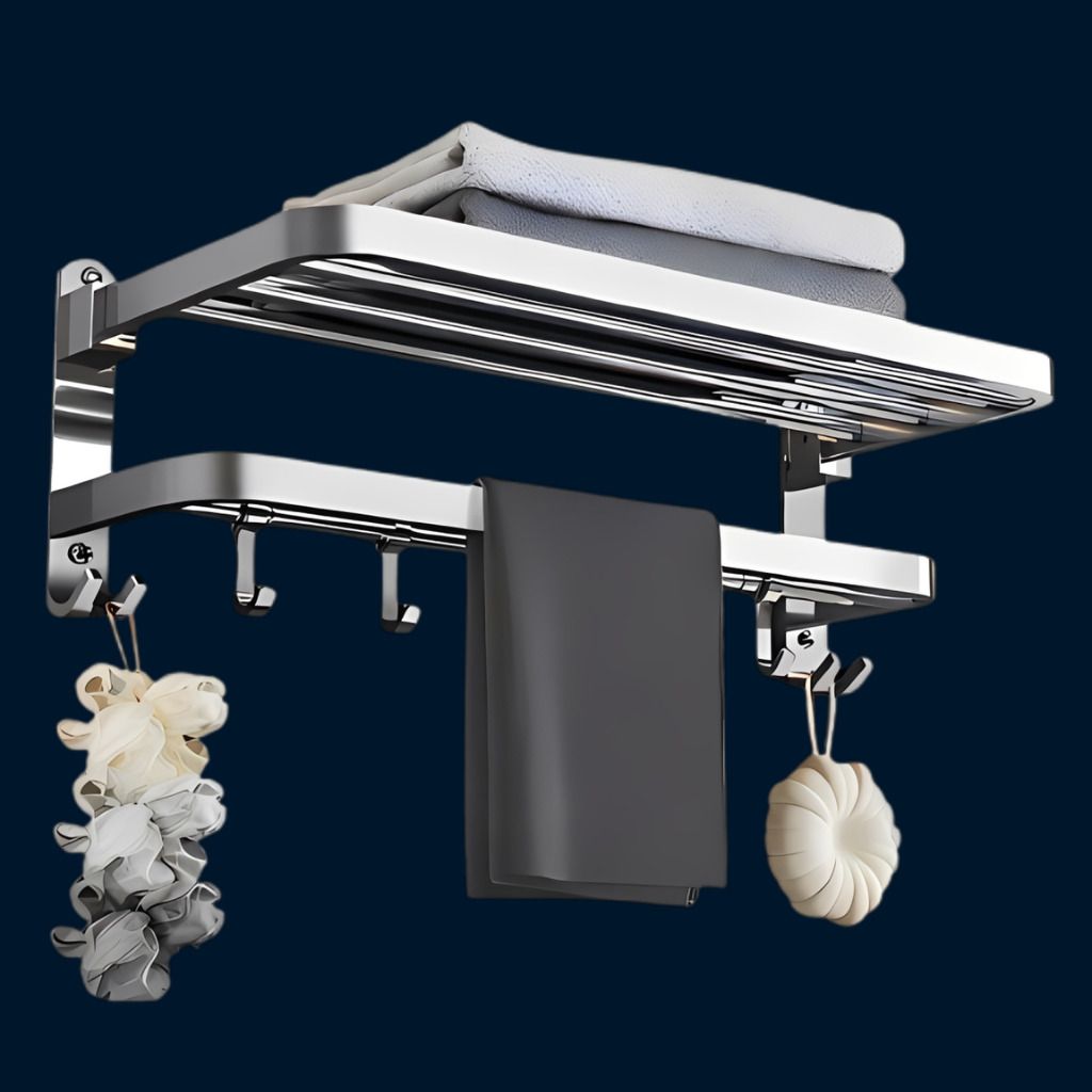 AquaClassic Wall Mounted Foldable Stainless Steel Towel Holder Silver Towel Holder-image-35