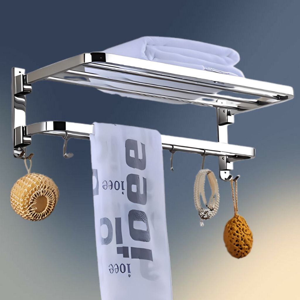 Modern Towel Rack Shelf for Bathroom Wall Organization Silver Towel Holder-image-3