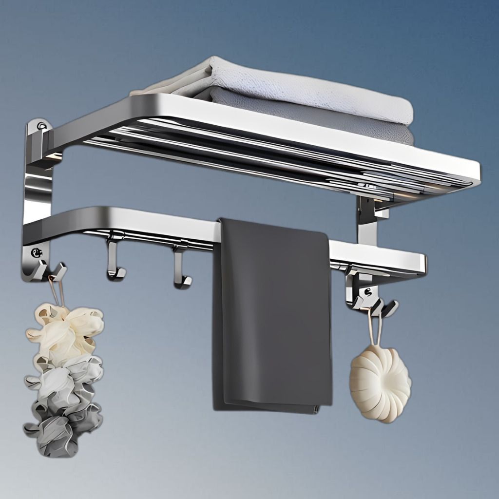 SteelTrend Foldable Bathroom No Drill Towel Rail Stainless Silver Towel Holder-image-1