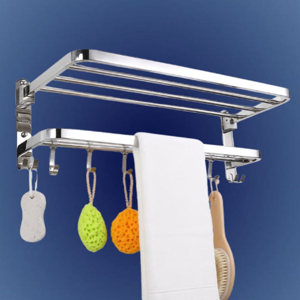 CrystalMaster Luxury Bathroom Shelf Rack with Utility Hook Design Silver Towel Holder-image-12