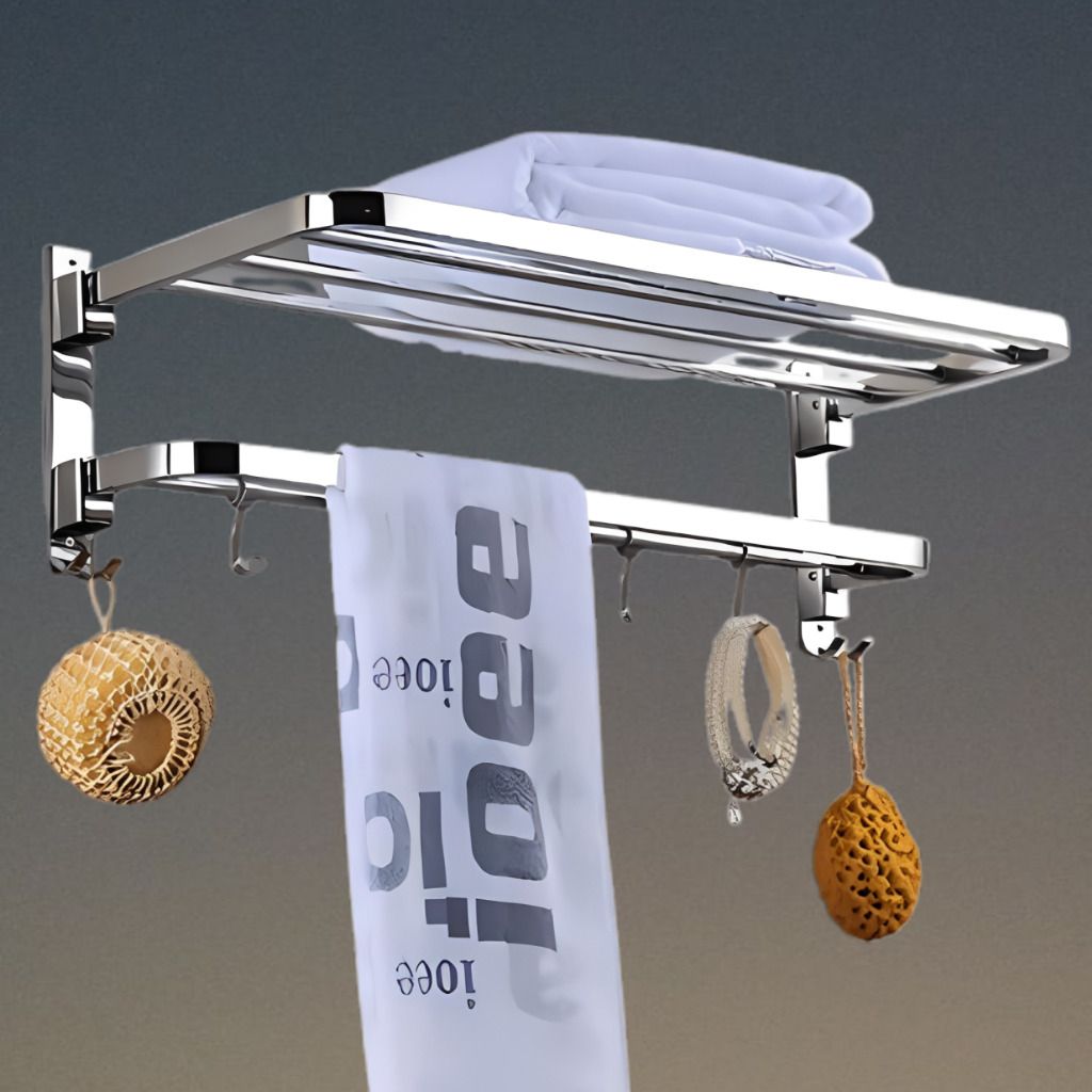 Stylish Wall Mounted Bathroom Storage Towel Rack Silver Towel Holder-image-22