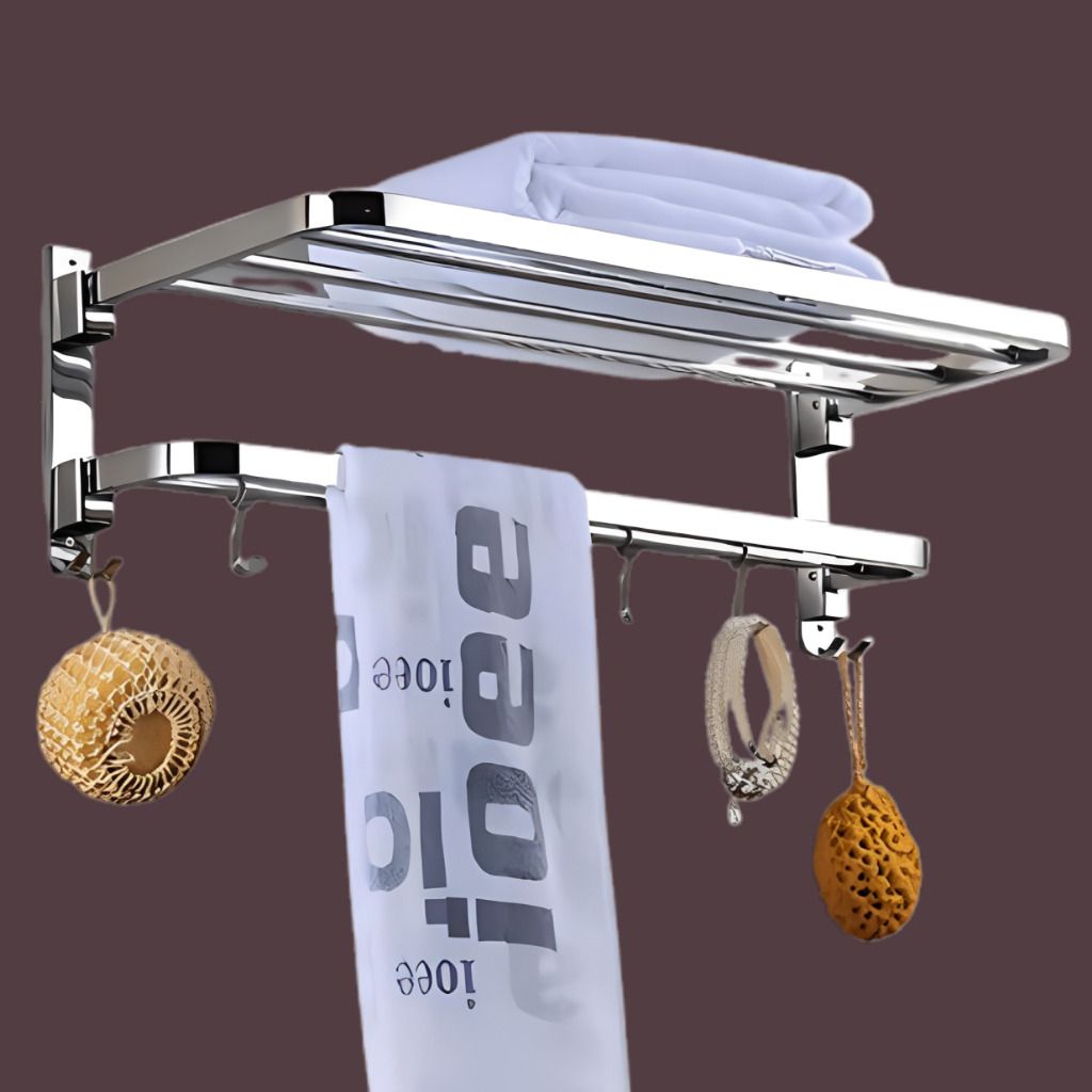 Wall Mounted Stainless Steel Towel Shelf for Bath Essentials Silver Towel Holder-image-32
